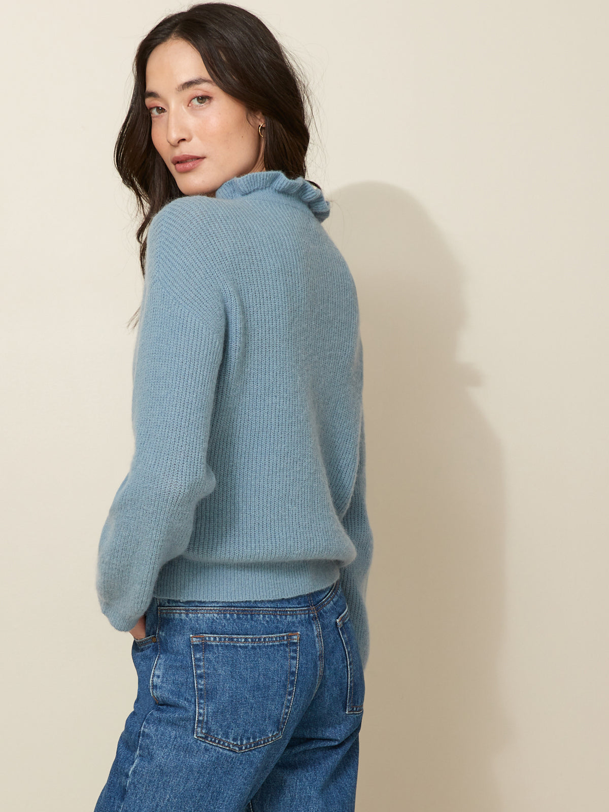 Cardigan col volanté femme avec laine et mohair