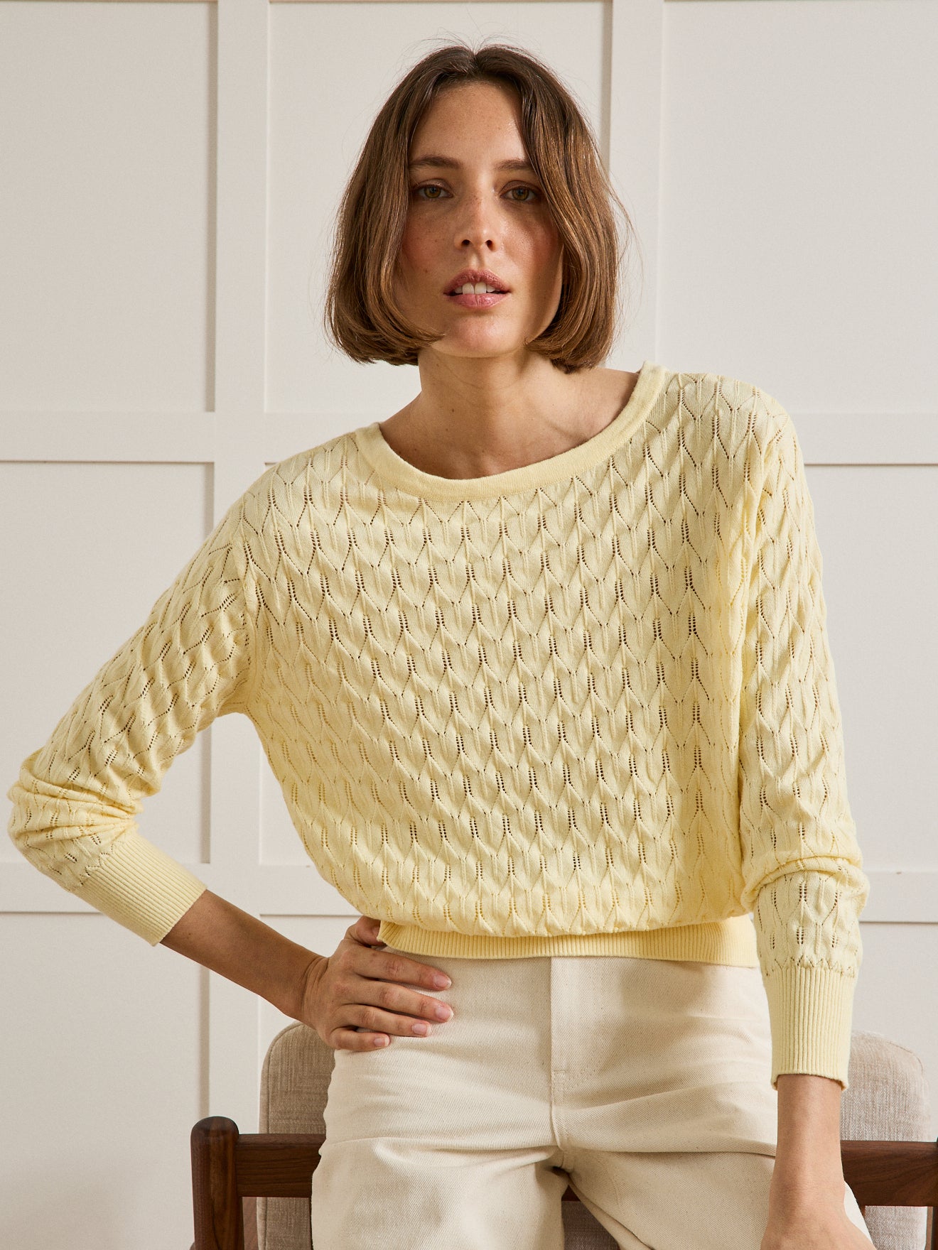 Pull maille pointelle femme coton biologique et cachemire
