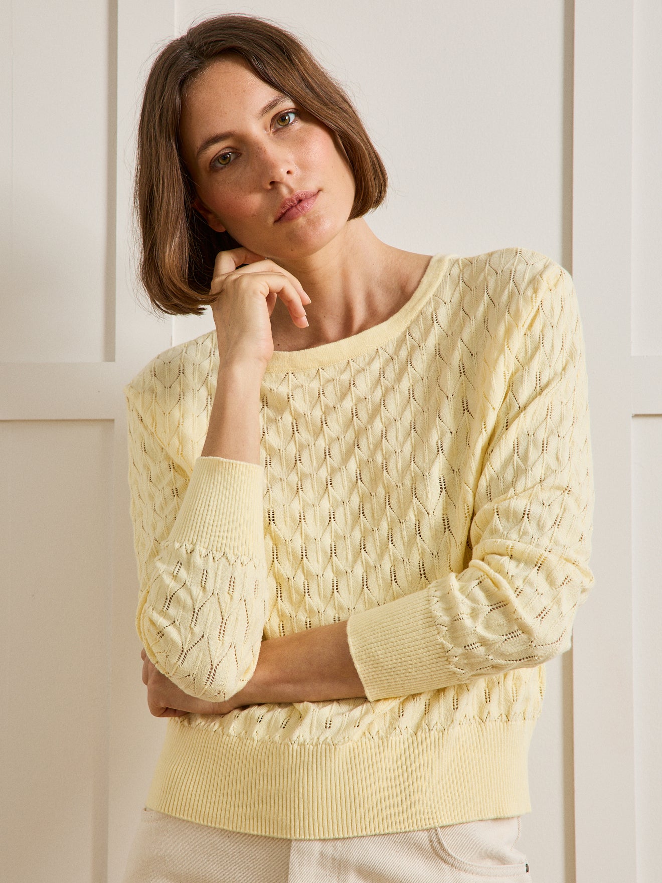 Pull maille pointelle femme coton biologique et cachemire