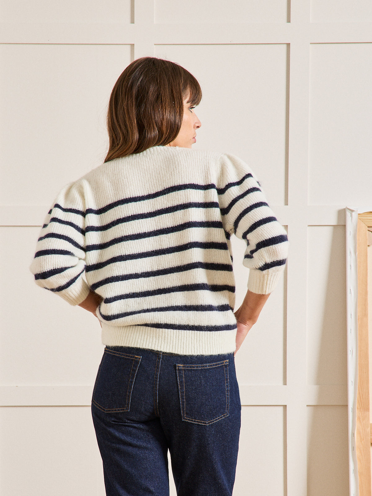Gestreepte damestrui met kid mohair