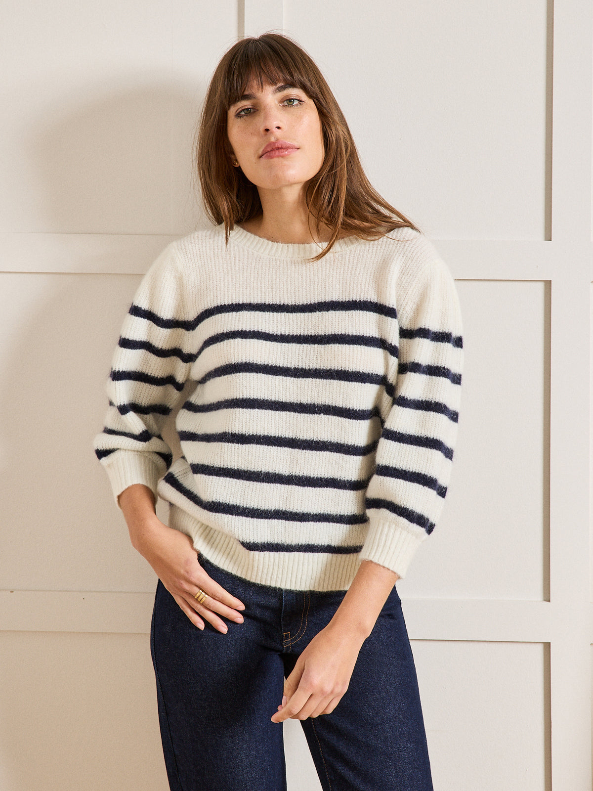 Gestreepte damestrui met kid mohair