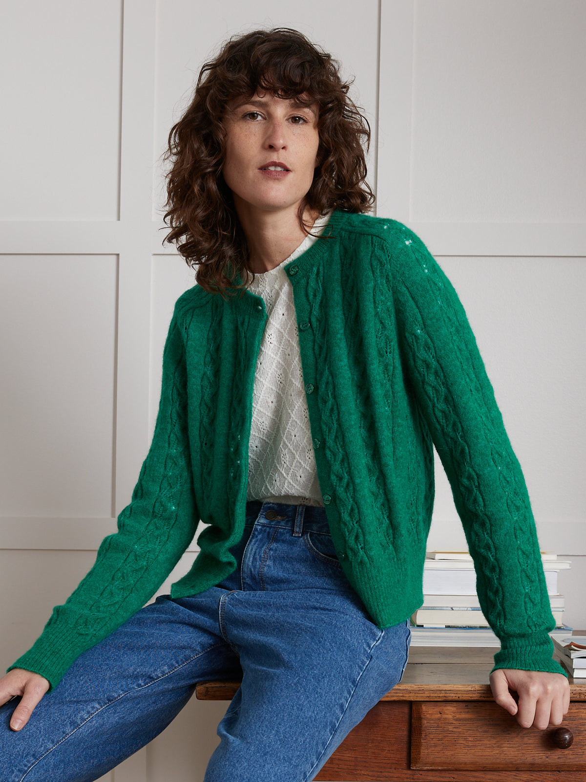 Damescardigan met kabelmotief - wol en mohair