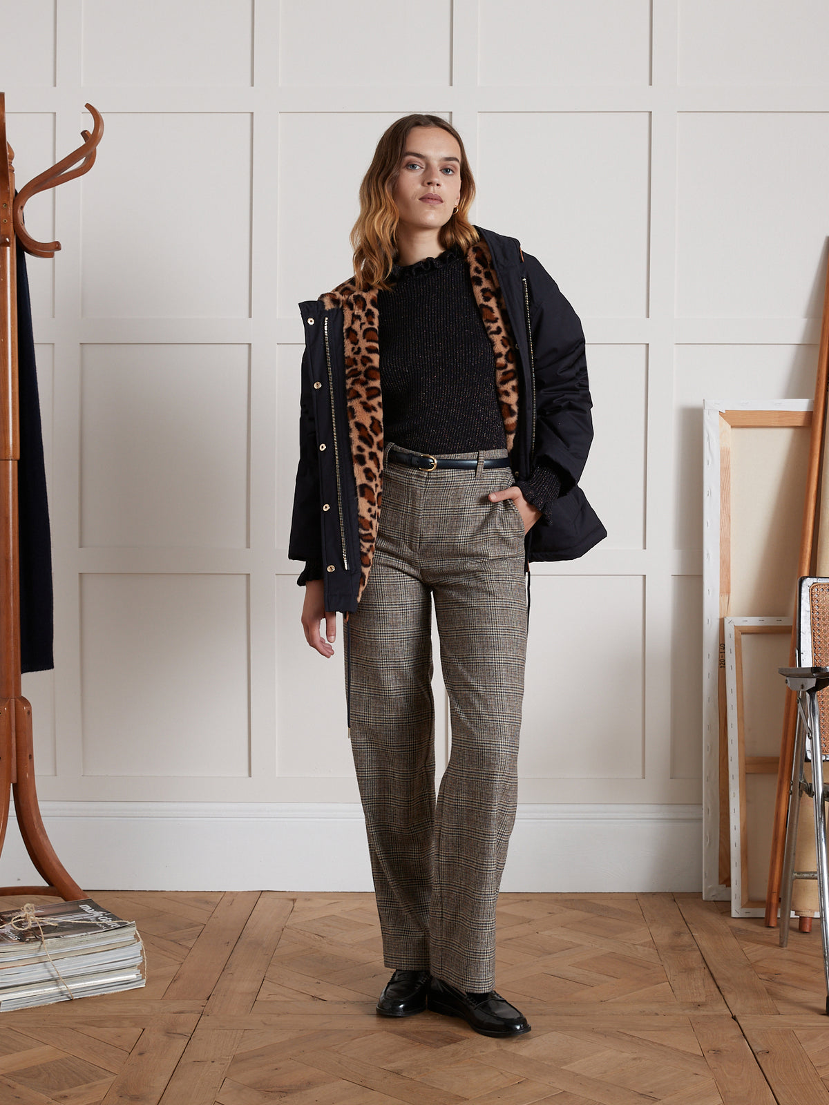 Glanzende damestrui in ribtricot met strookjes