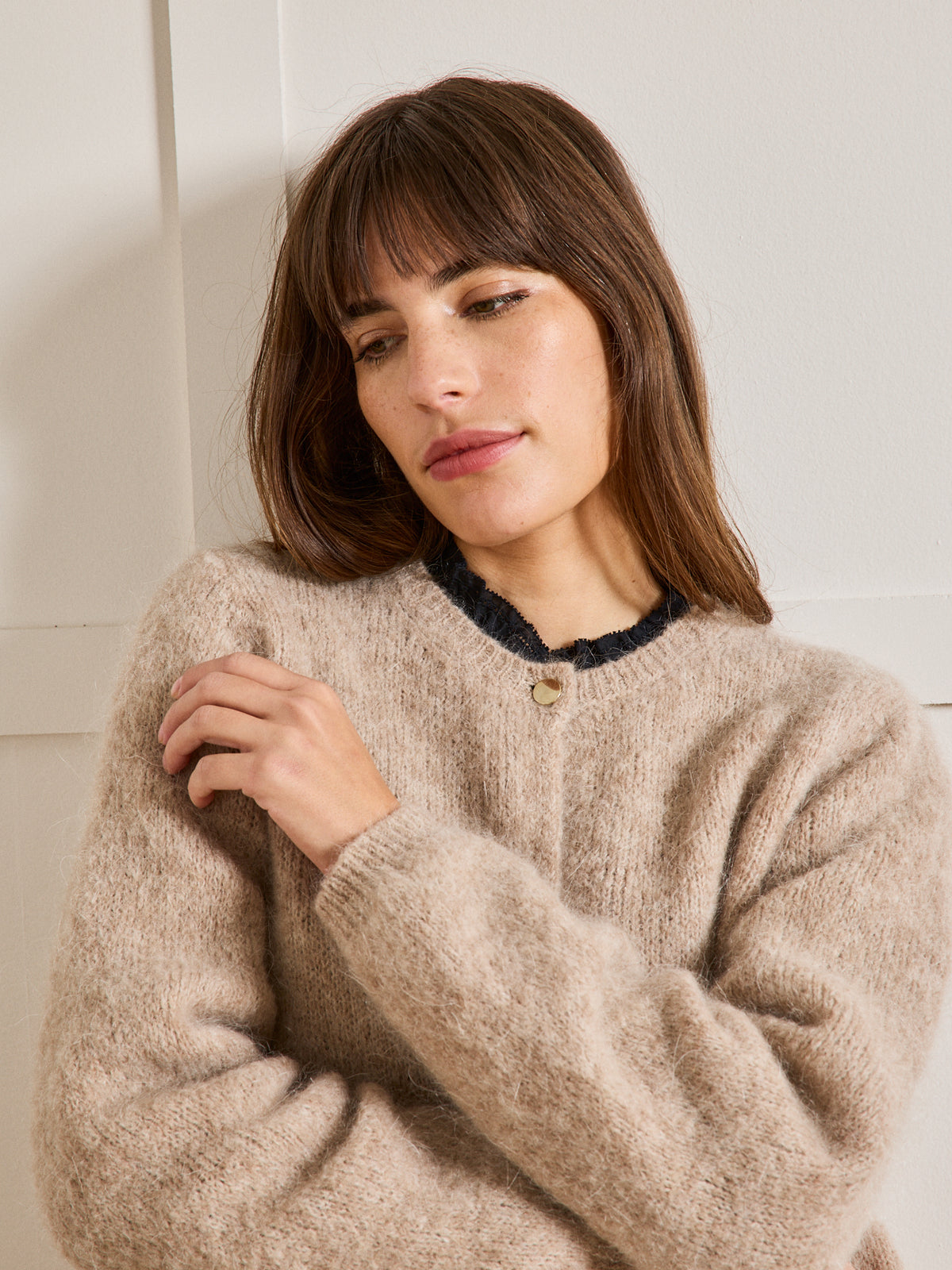 Cardigan boxy femme mélange kid mohair