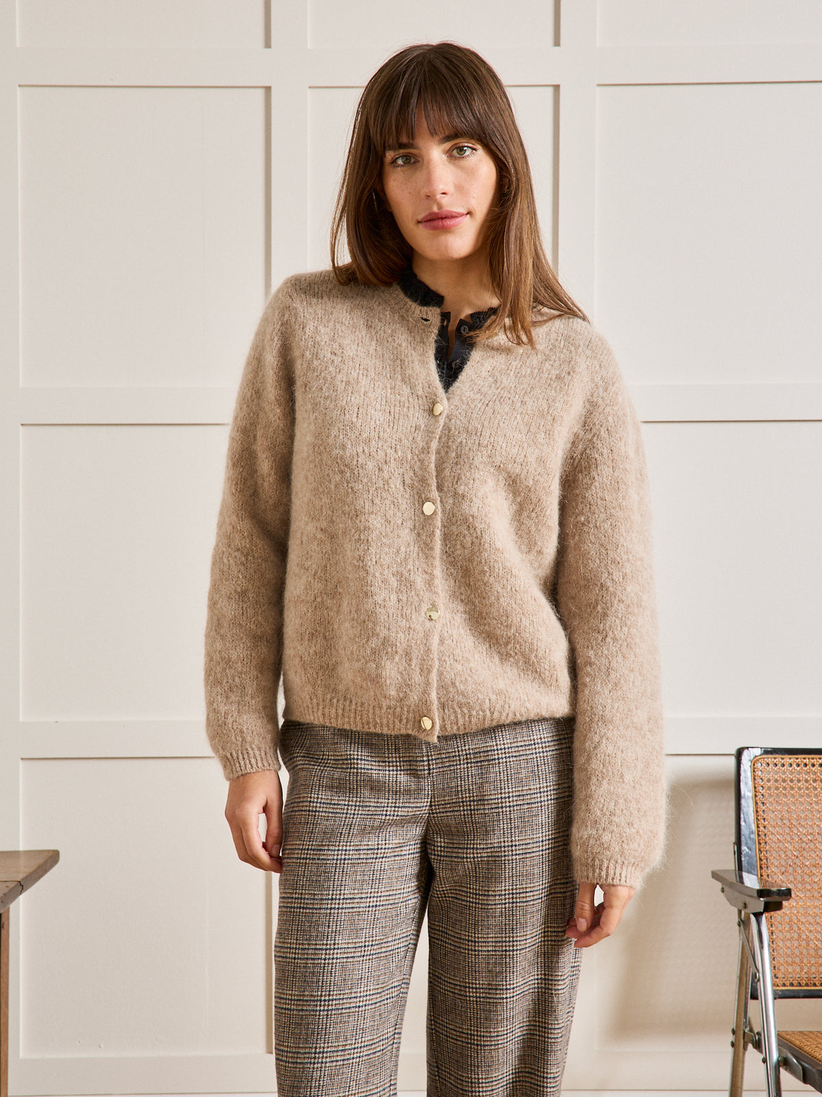 Cardigan boxy femme mélange kid mohair