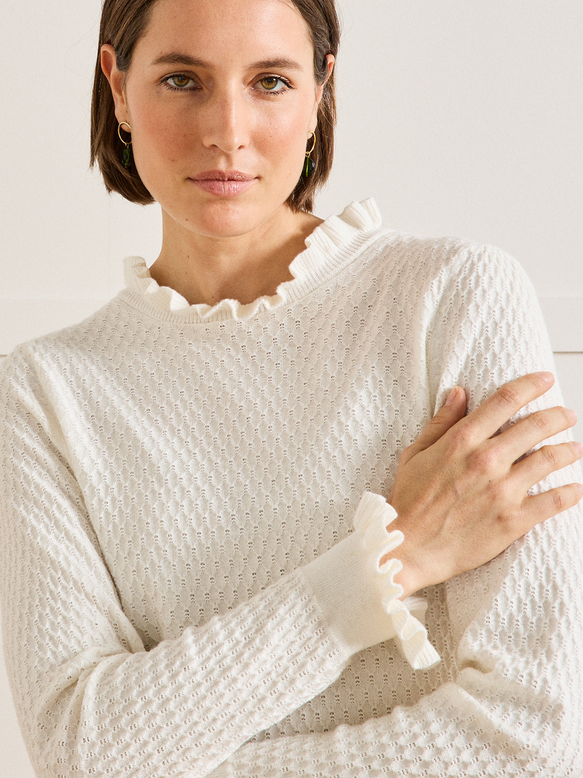 Pull col volanté femme coton biologique et cachemire