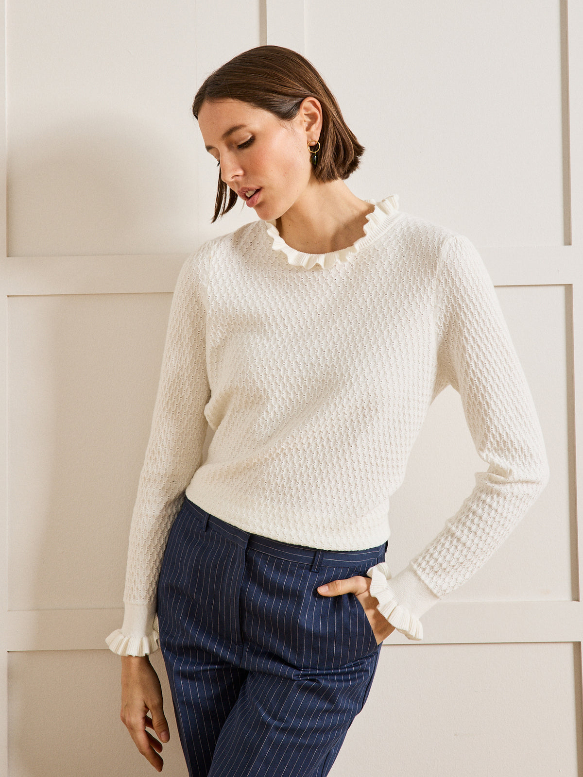 Pull col volanté femme coton biologique et cachemire
