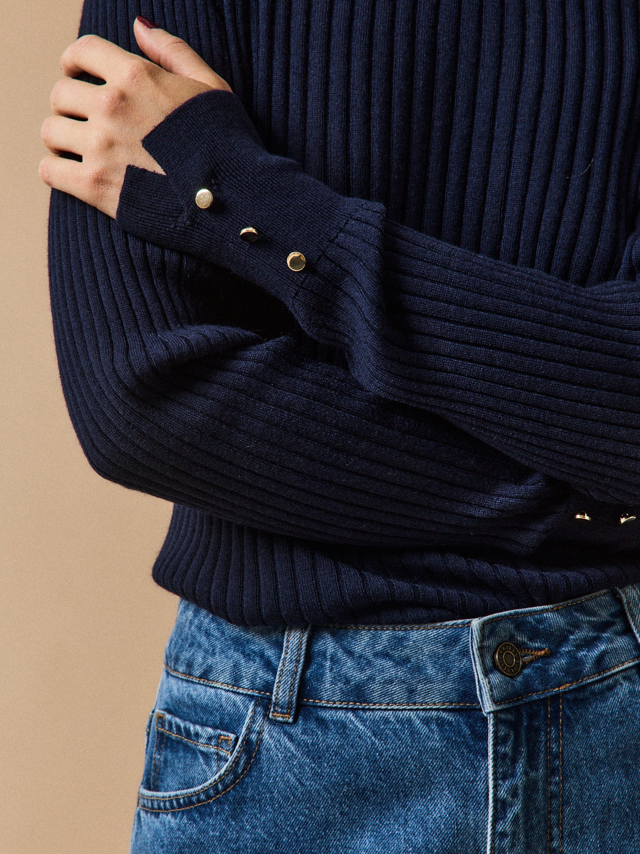 Damesrolkraagtrui in geribd tricot - RWS*-wol