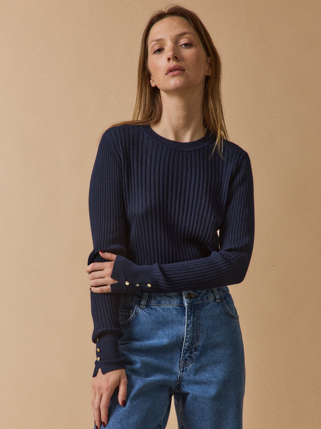 Damesrolkraagtrui in geribd tricot - RWS*-wol
