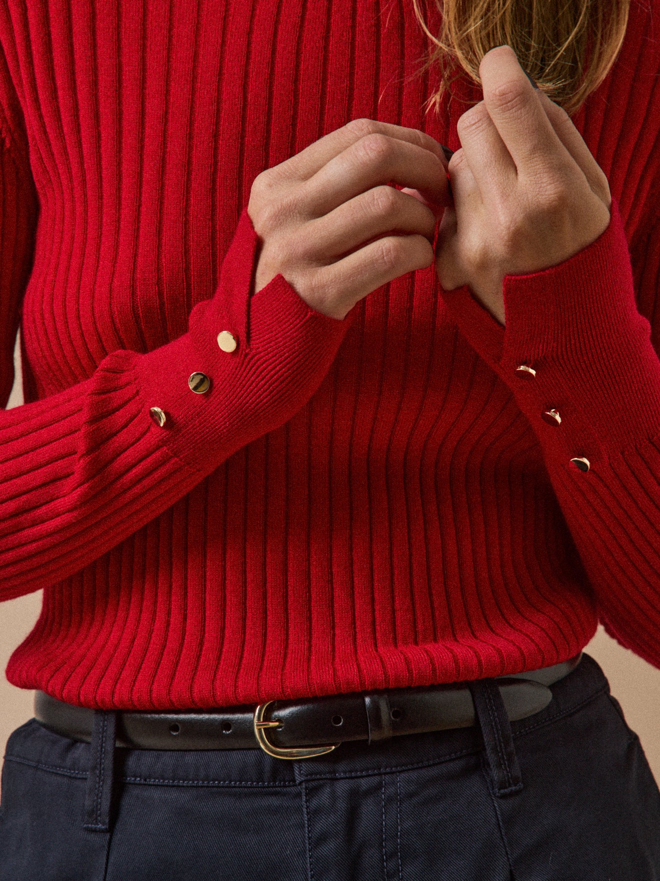 Damesrolkraagtrui in geribd tricot - RWS*-wol