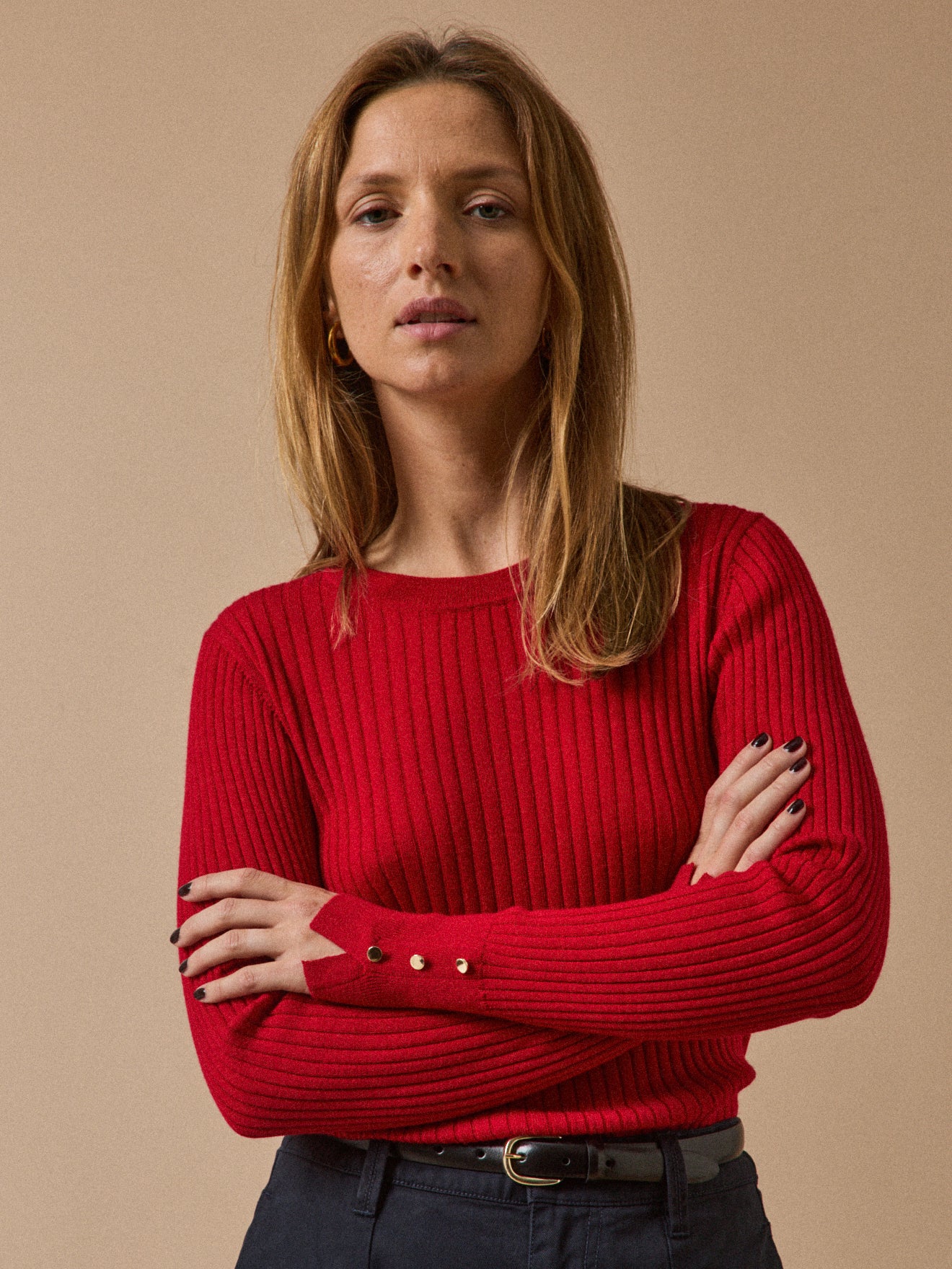 Damesrolkraagtrui in geribd tricot - RWS*-wol