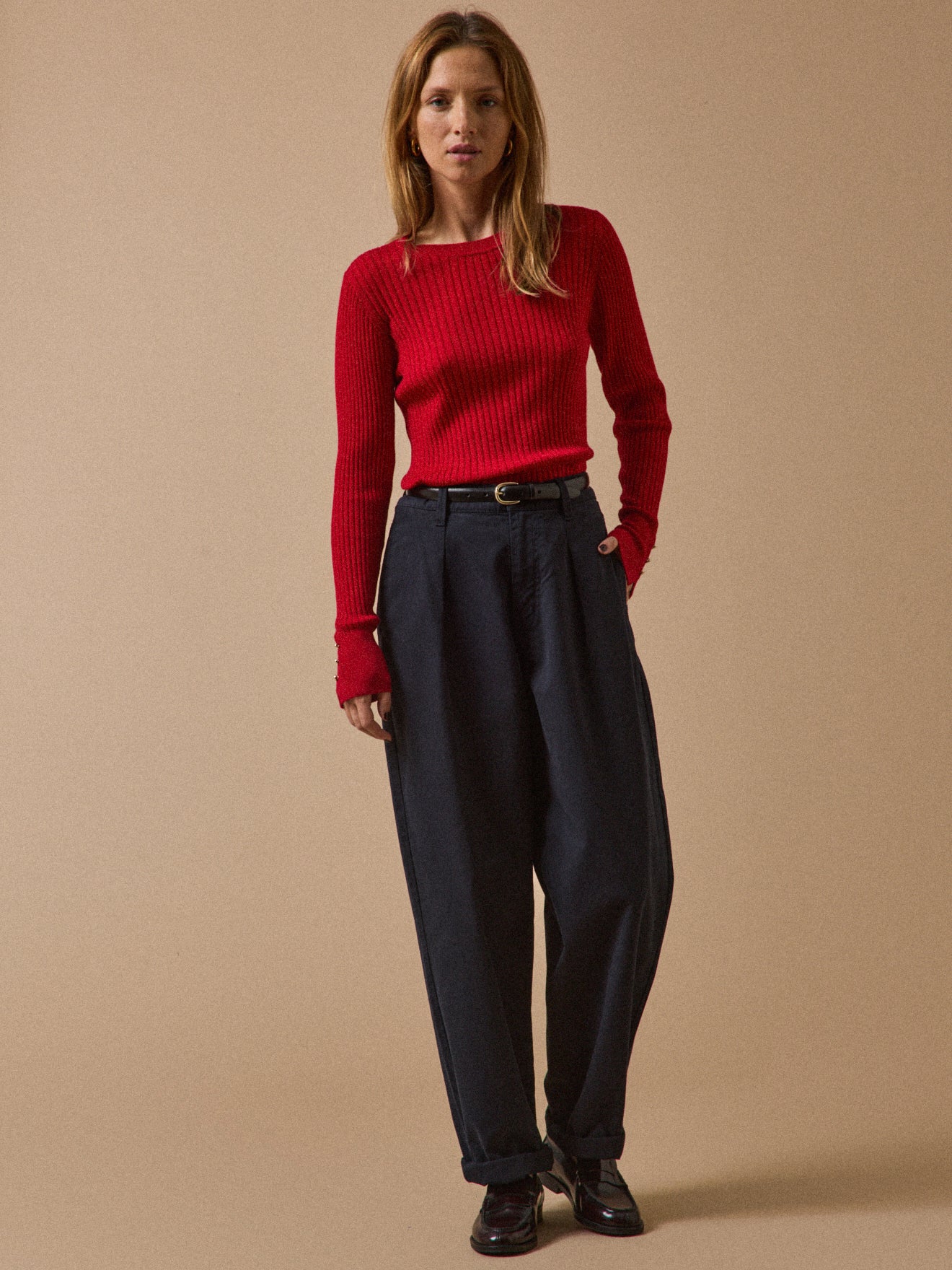 Damesrolkraagtrui in geribd tricot - RWS*-wol