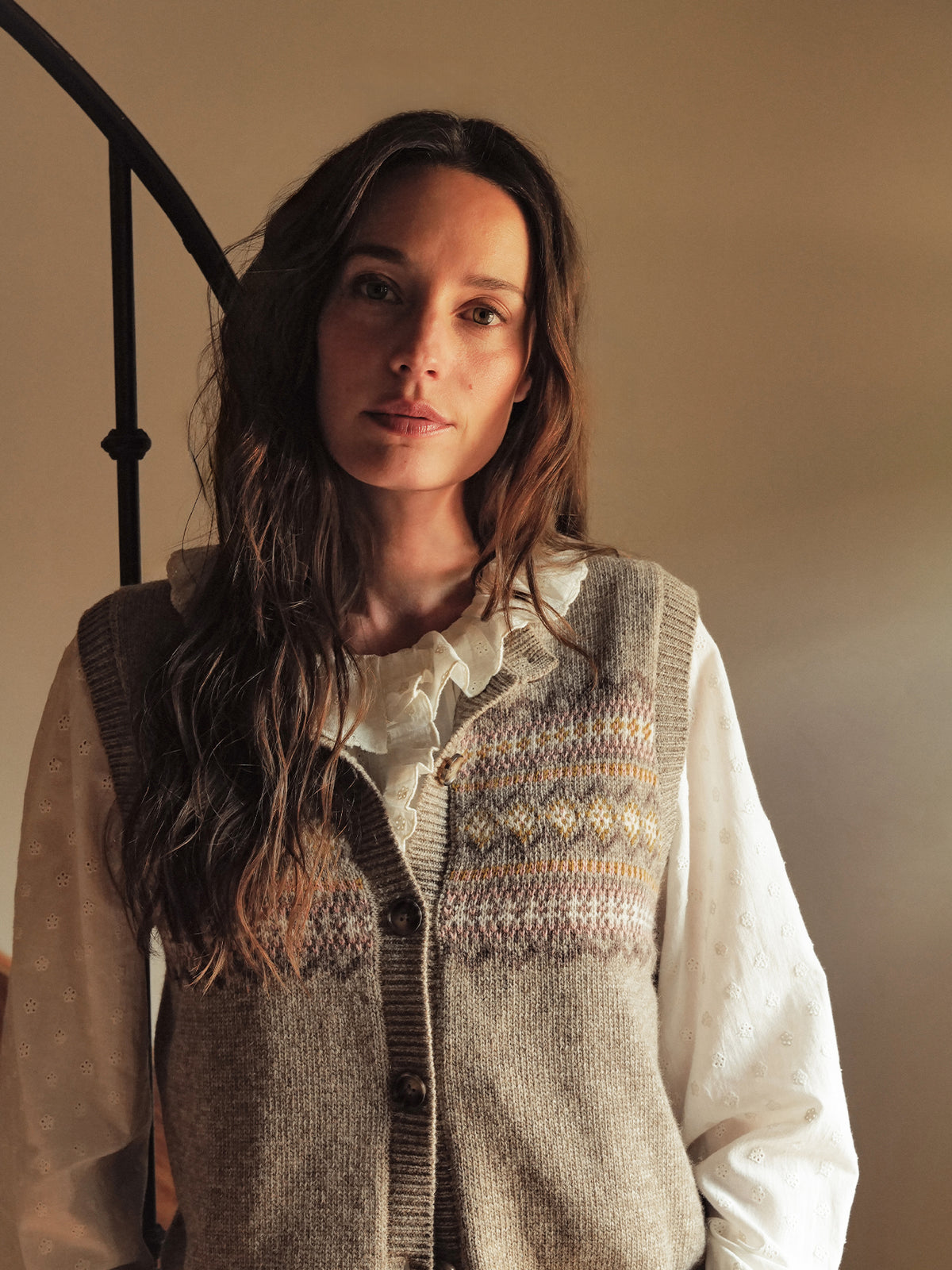 Mouwloos damesvest in jacquard