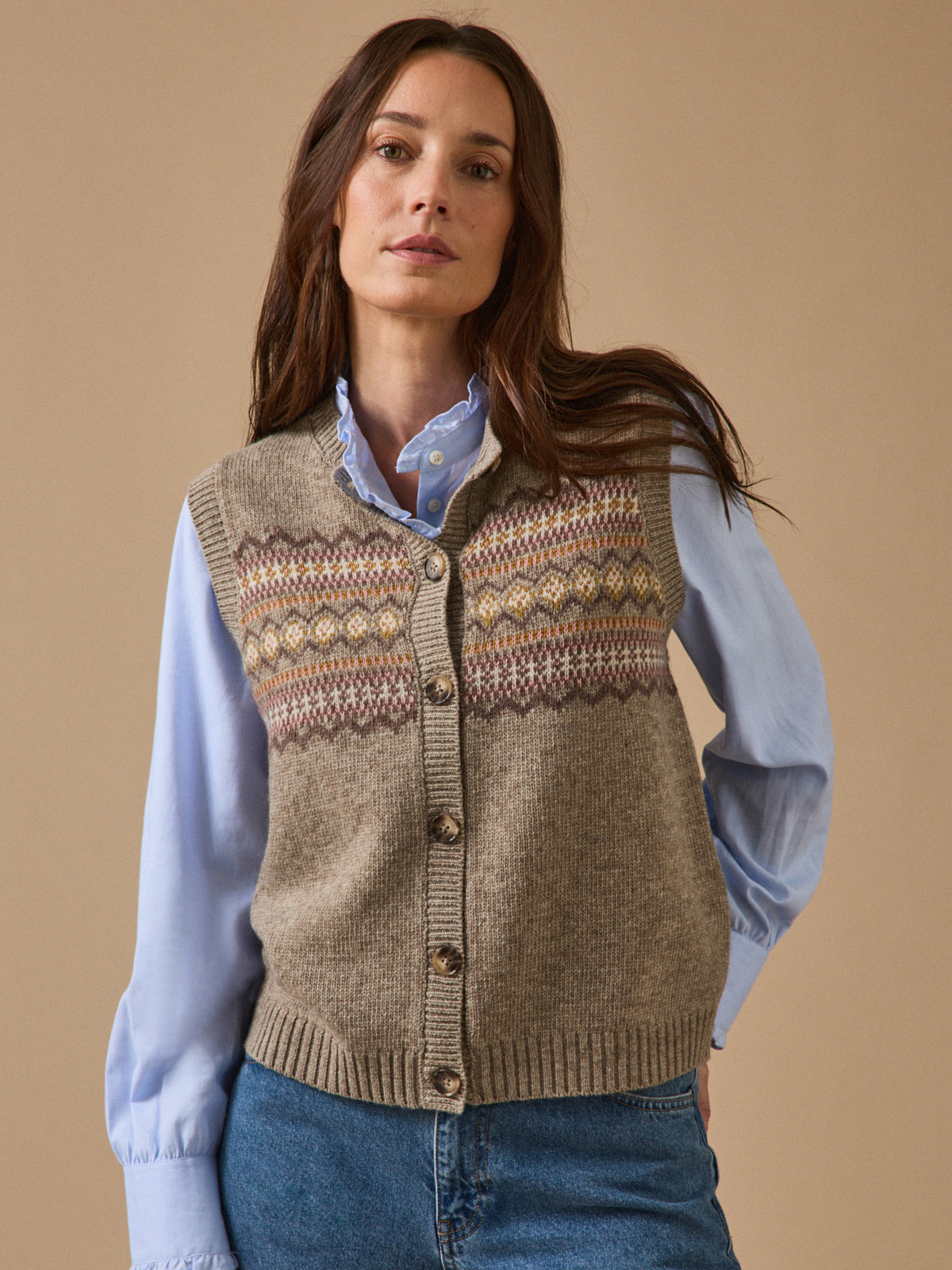 Mouwloos damesvest in jacquard
