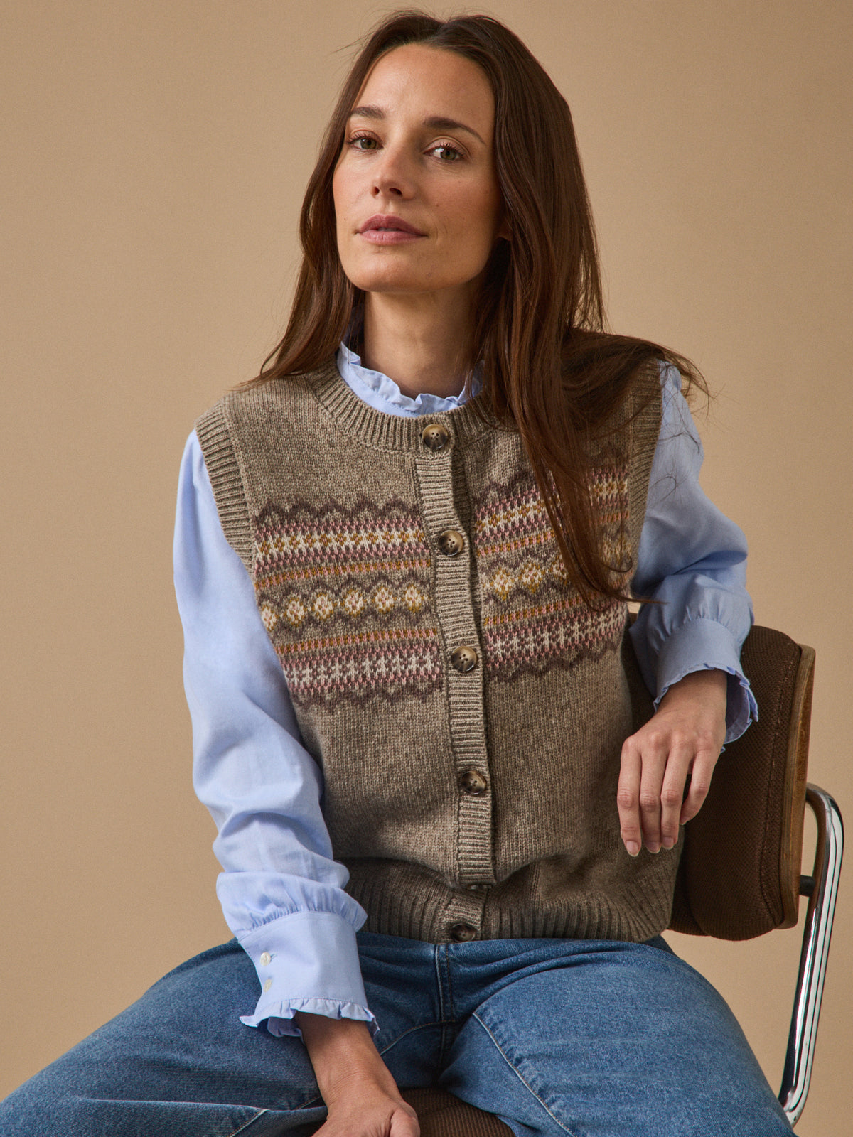Mouwloos damesvest in jacquard