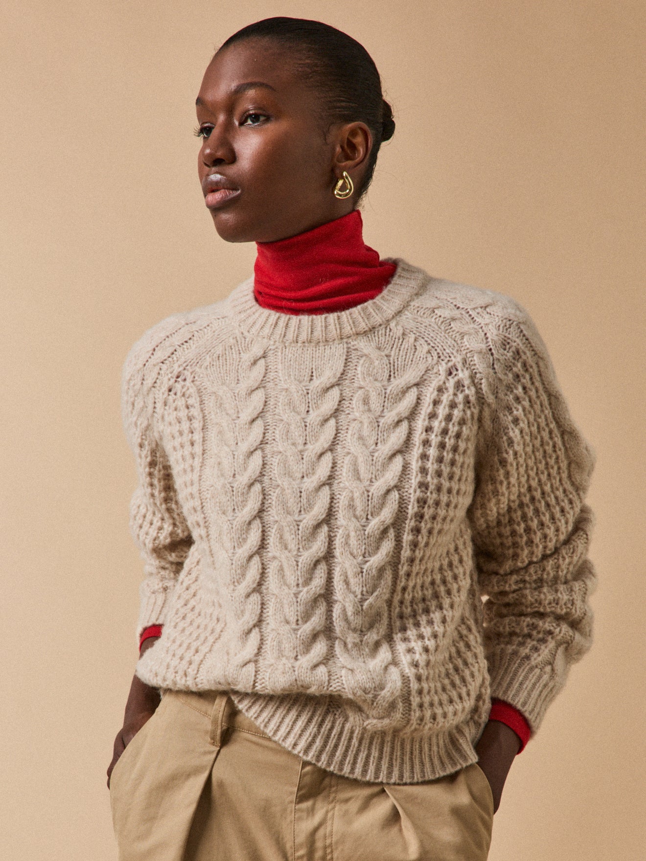 Pull torsades femme mélange laine mérinos