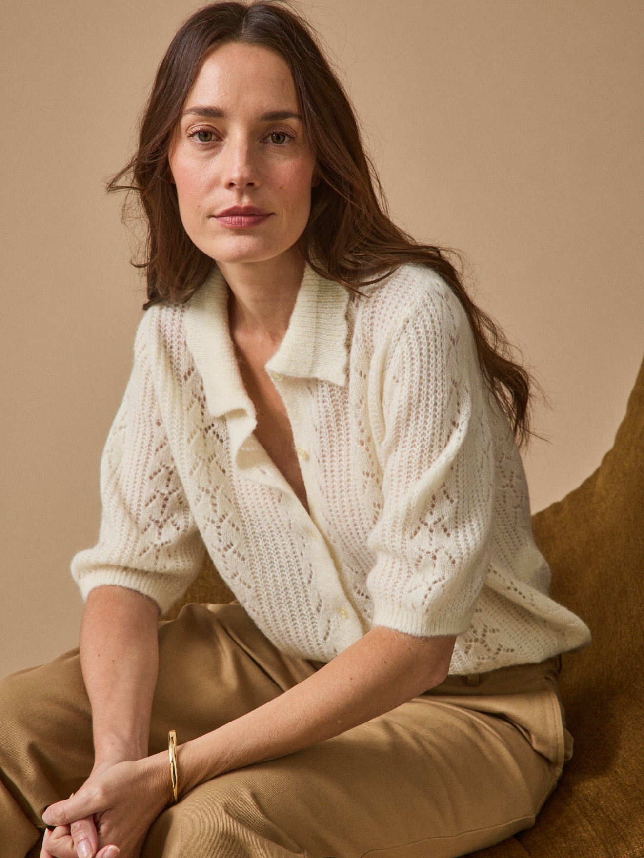 Damesvest met polokraag - wol en mohair
