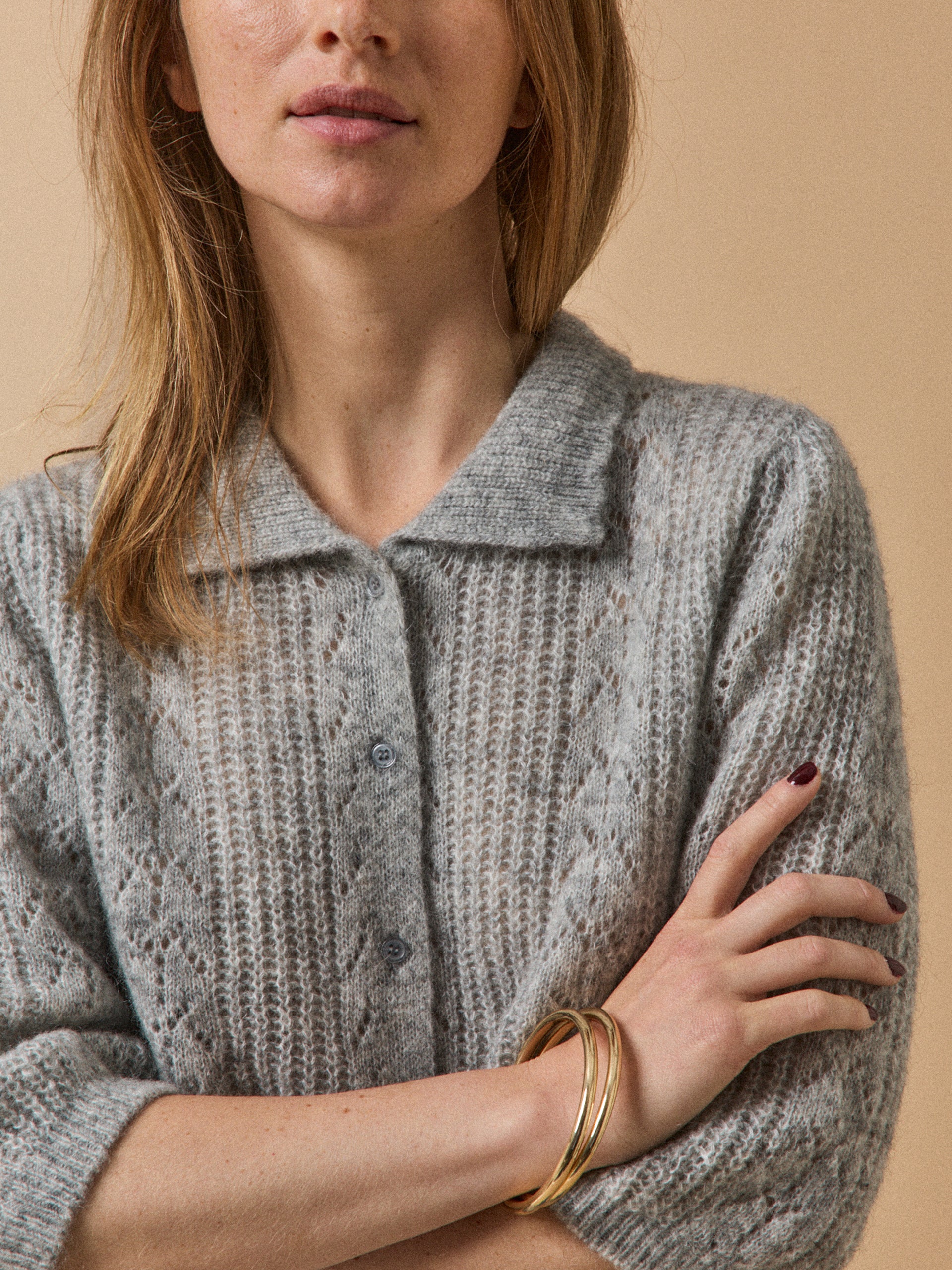 Damesvest met polokraag - wol en mohair