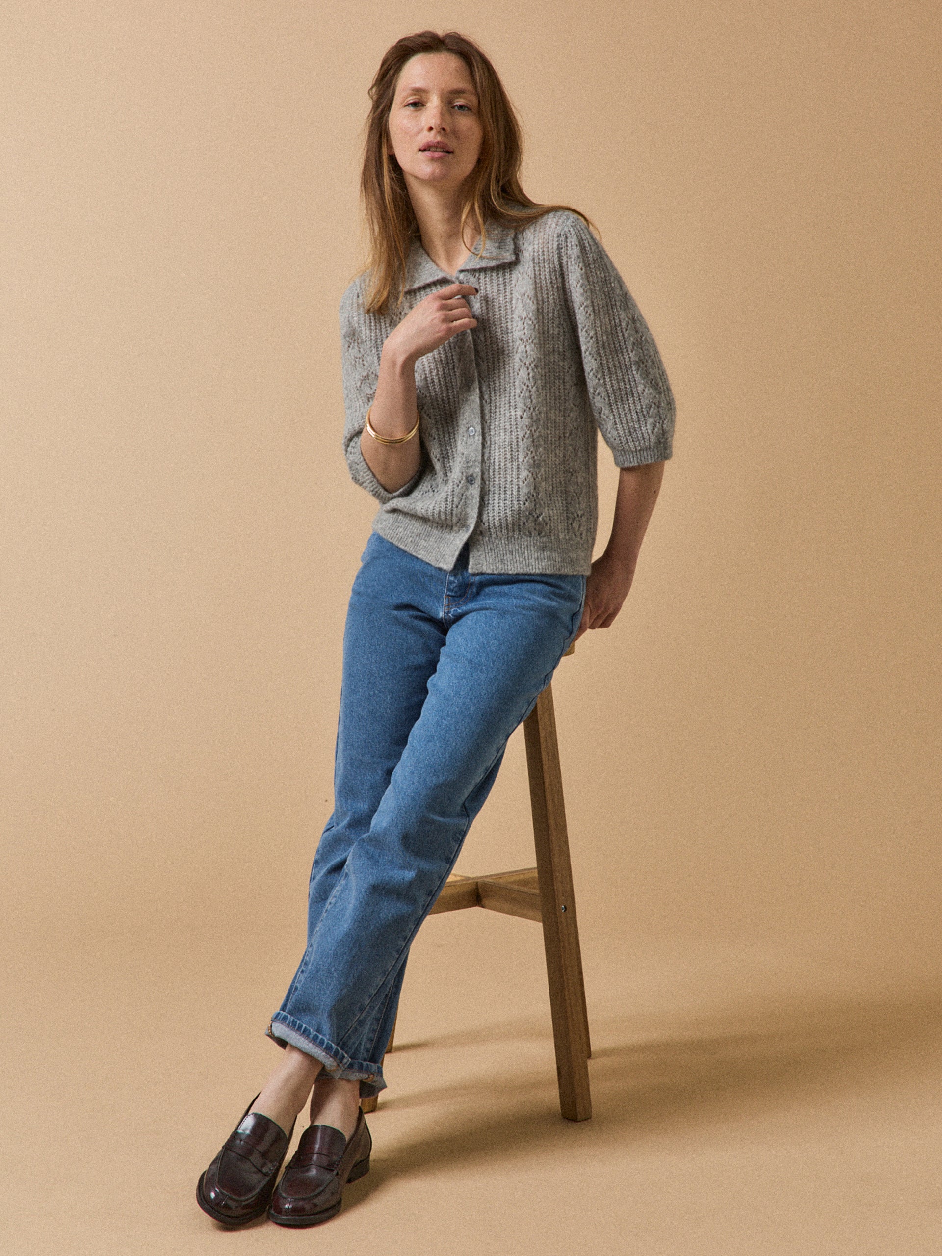 Damesvest met polokraag - wol en mohair