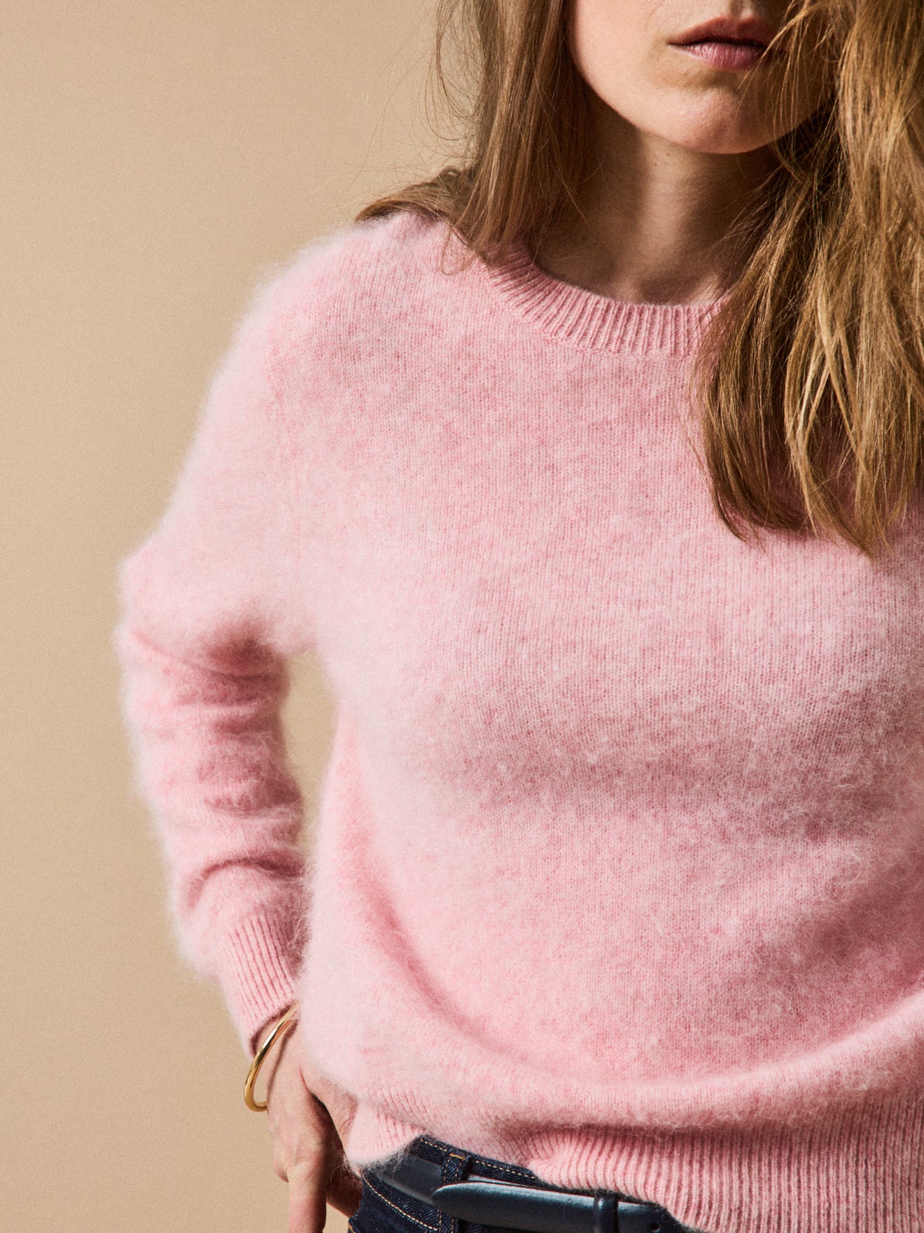 Pull col rond laine brossée femme