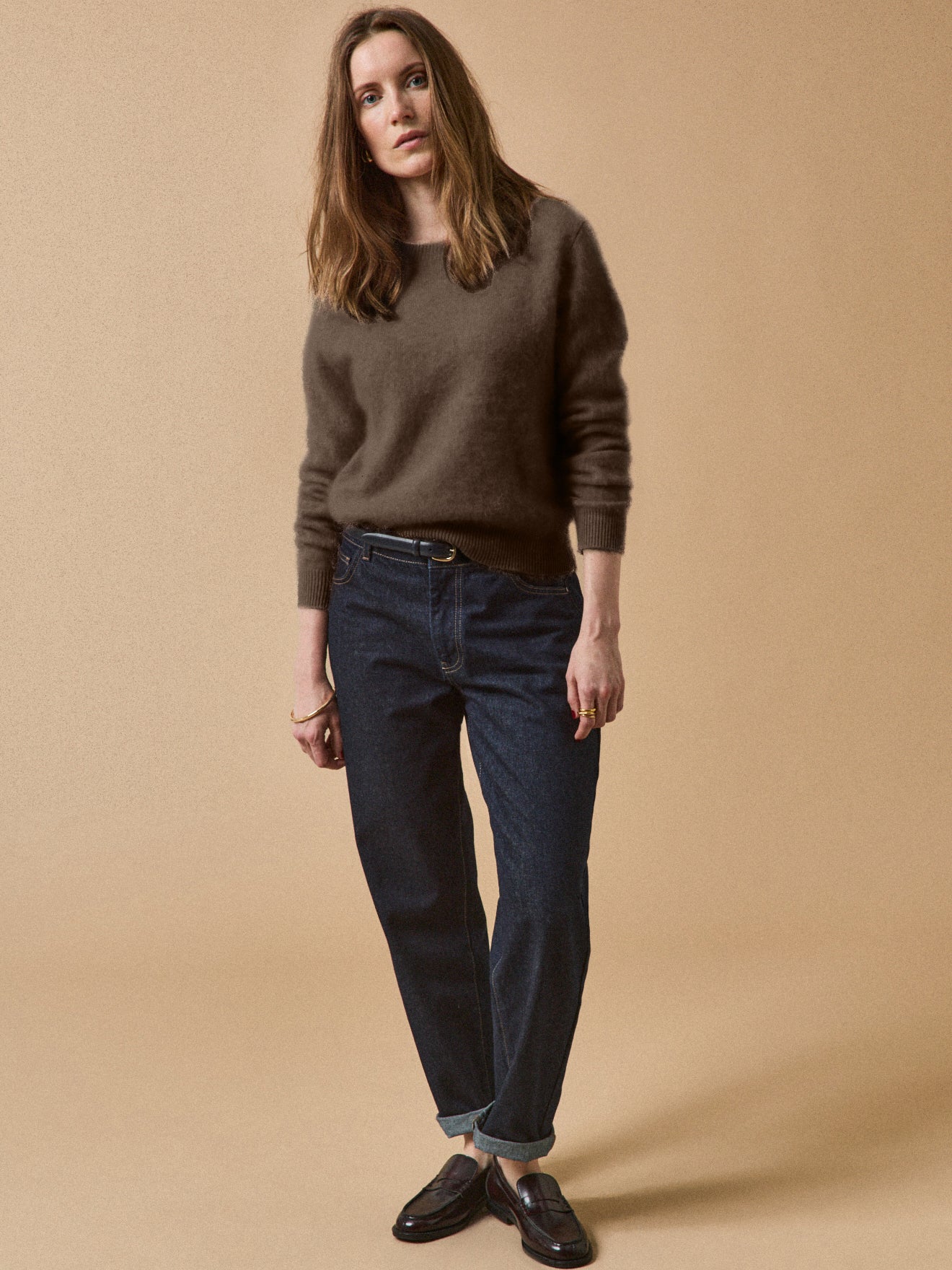 Damestrui met ronde hals in geborstelde wol