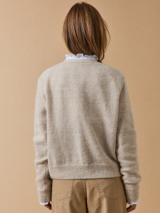 Damescardigan in glanzend tricot met alpaca en wol