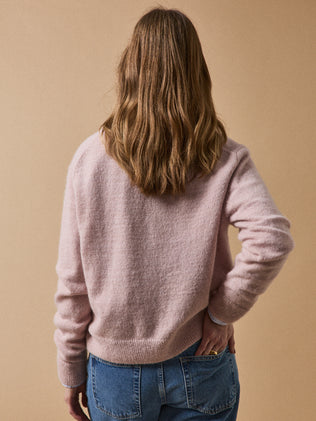 Damescardigan in glanzend tricot met alpaca en wol