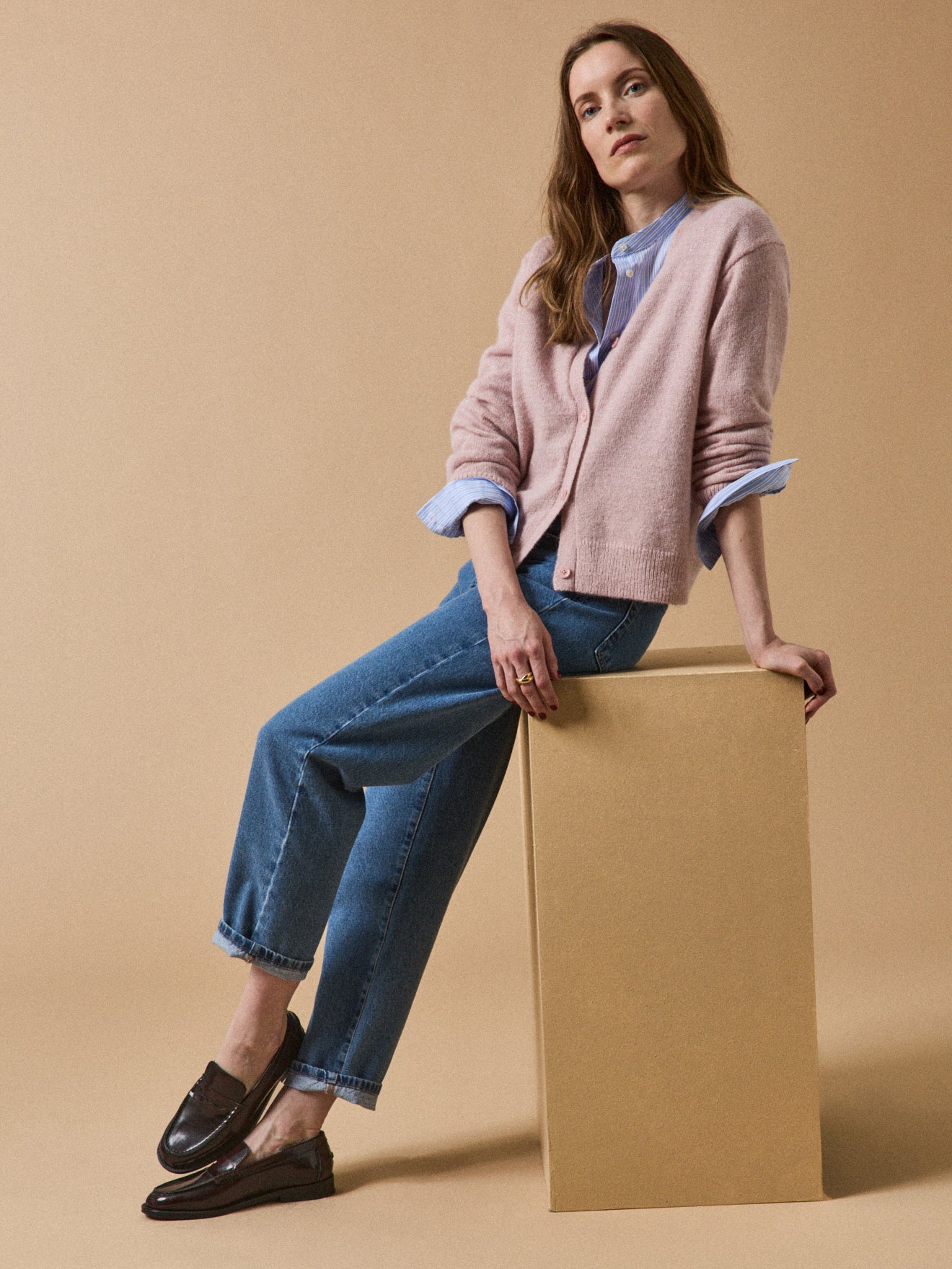 Damescardigan in glanzend tricot met alpaca en wol