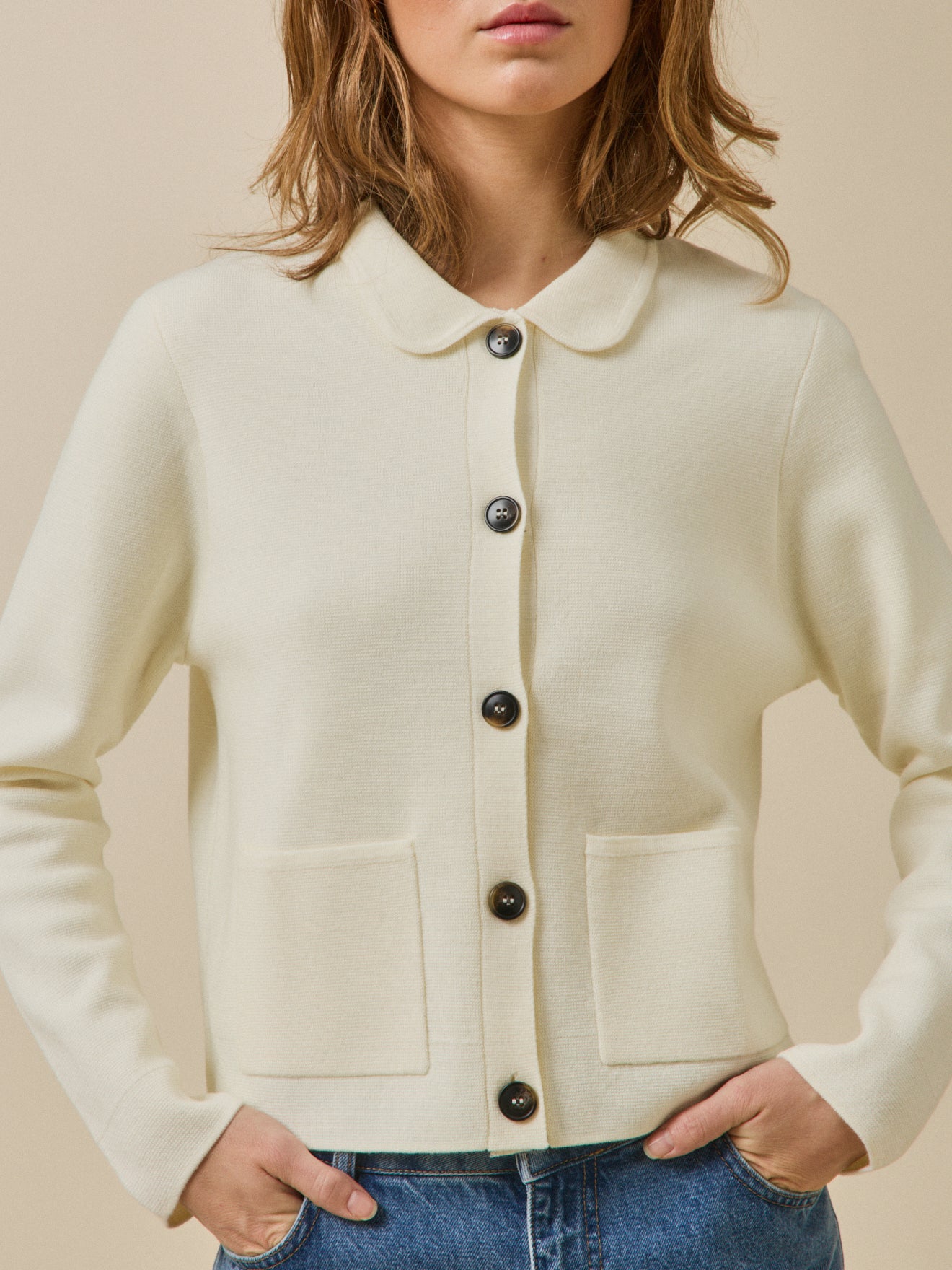 Damescardigan met hemdkraag