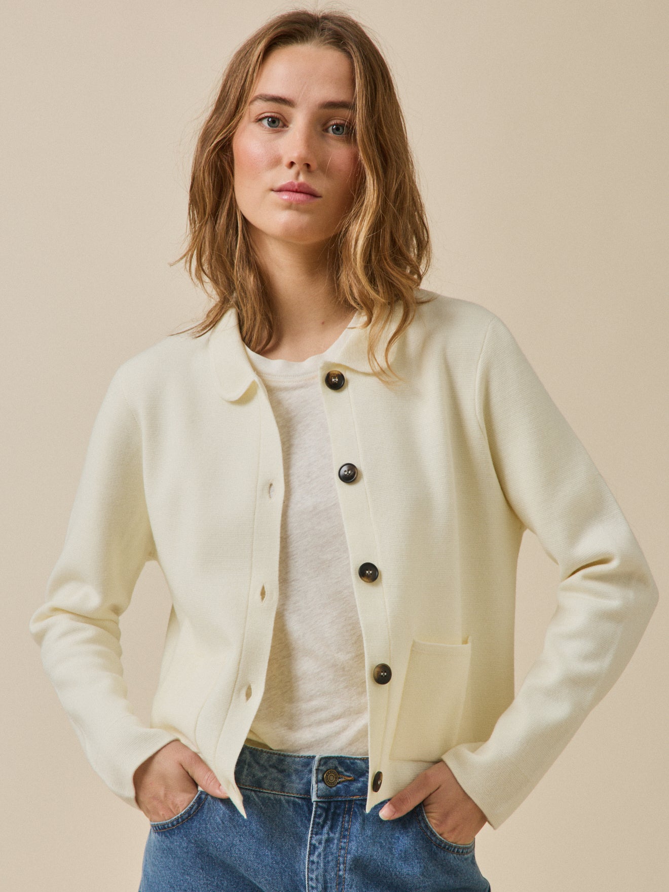 Damescardigan met hemdkraag