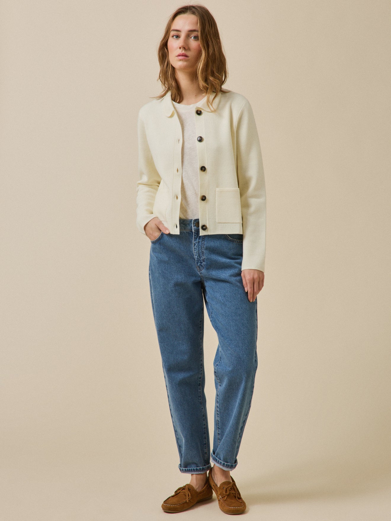 Damescardigan met hemdkraag