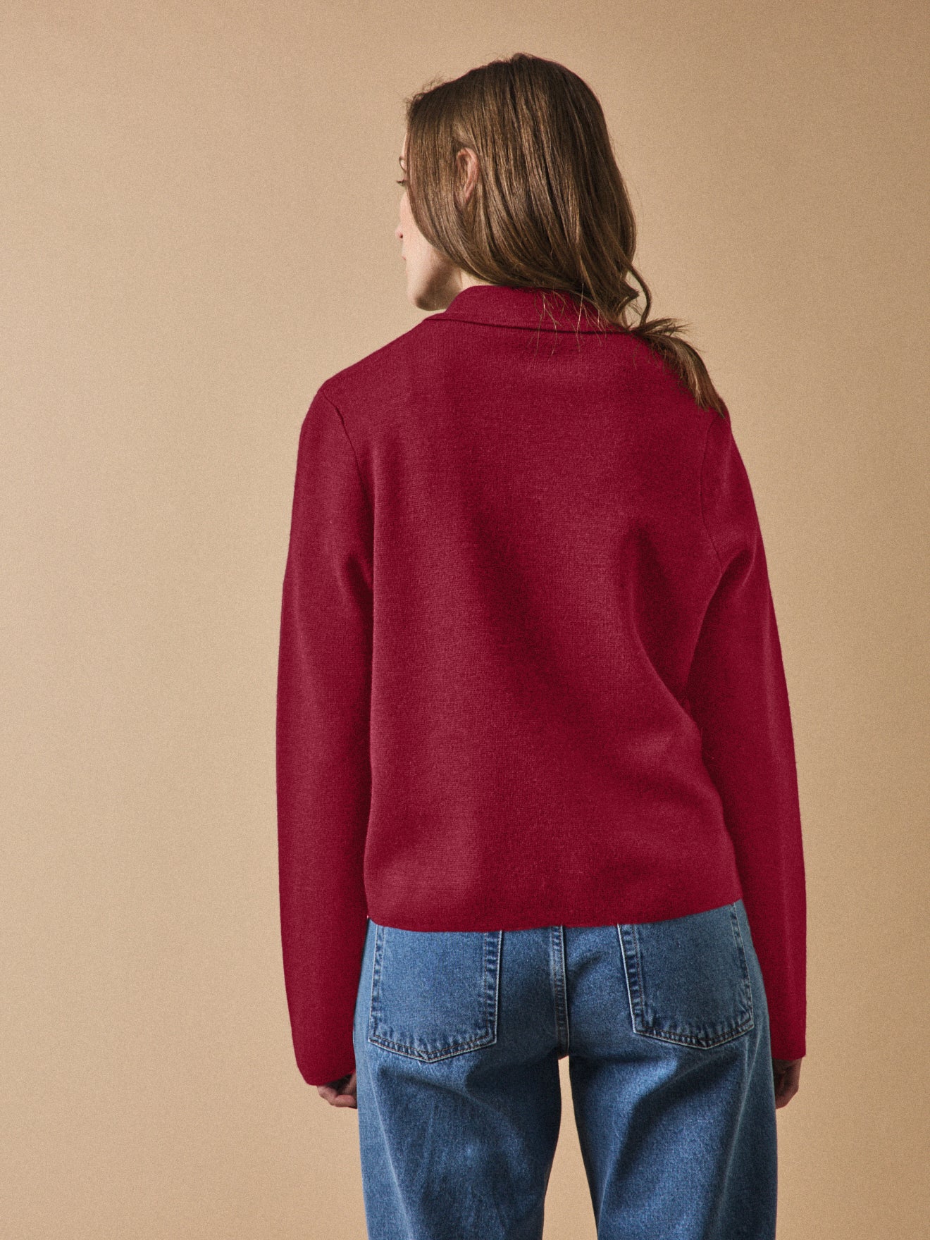 Damescardigan met hemdkraag in milanotricot