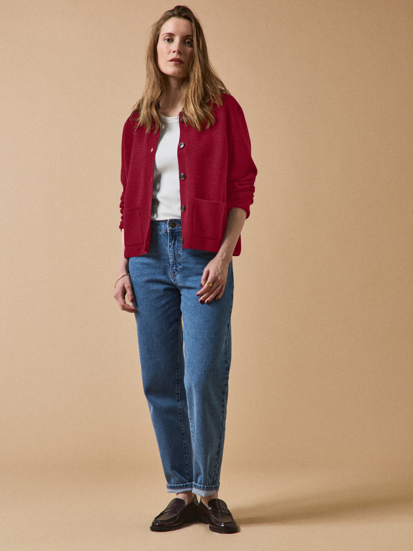 Damescardigan met hemdkraag in milanotricot