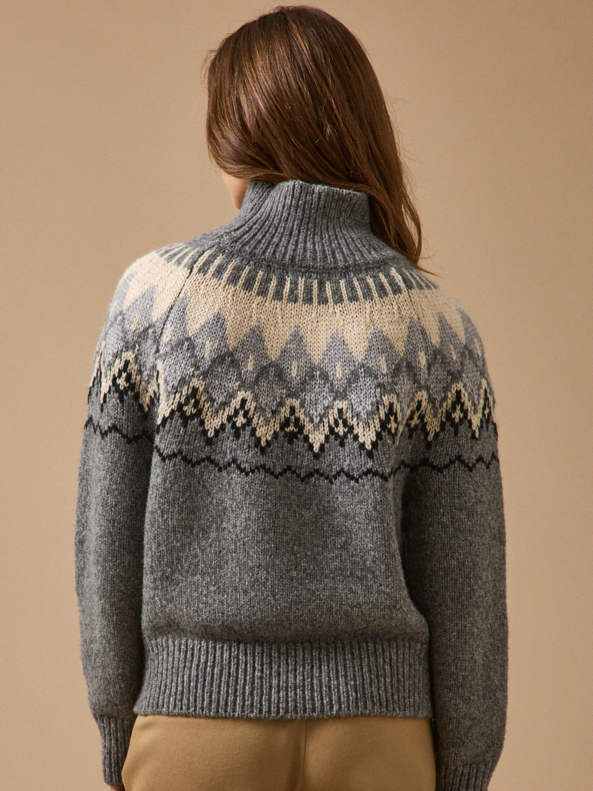 Damestrui met jacquard en opstaande kraag - RWS*-wol