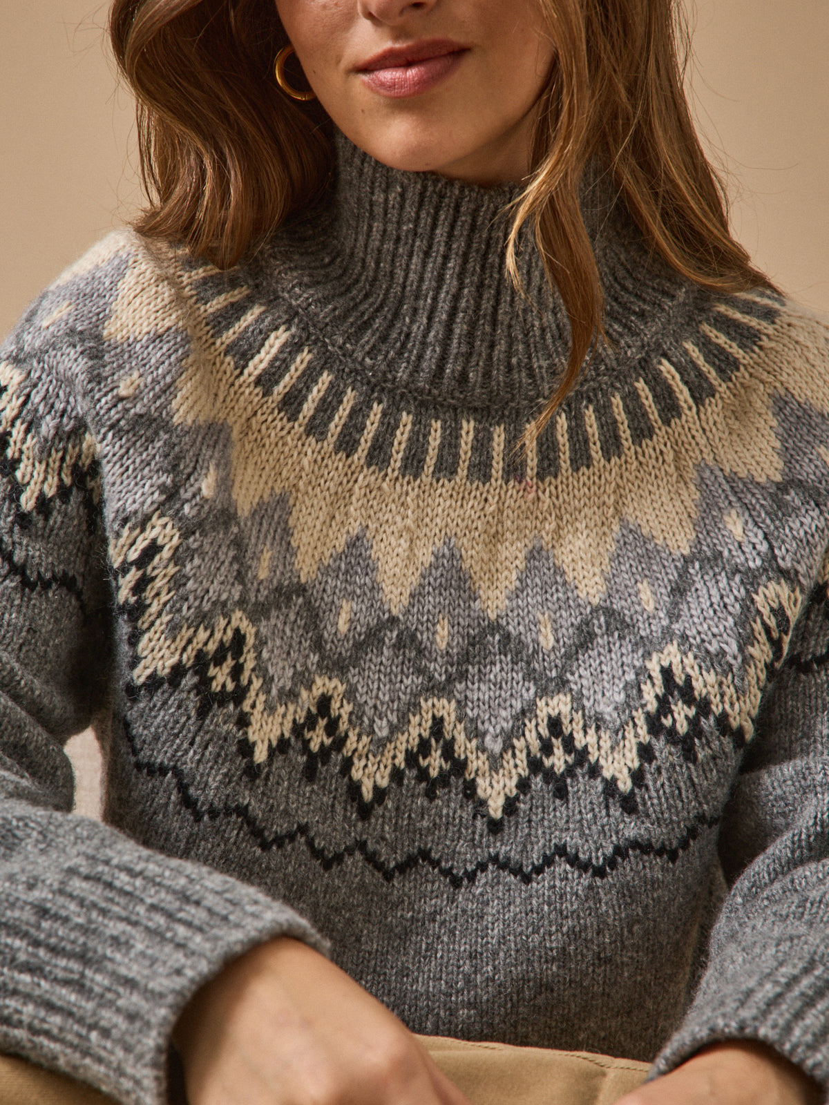 Damestrui met jacquard en opstaande kraag - RWS*-wol