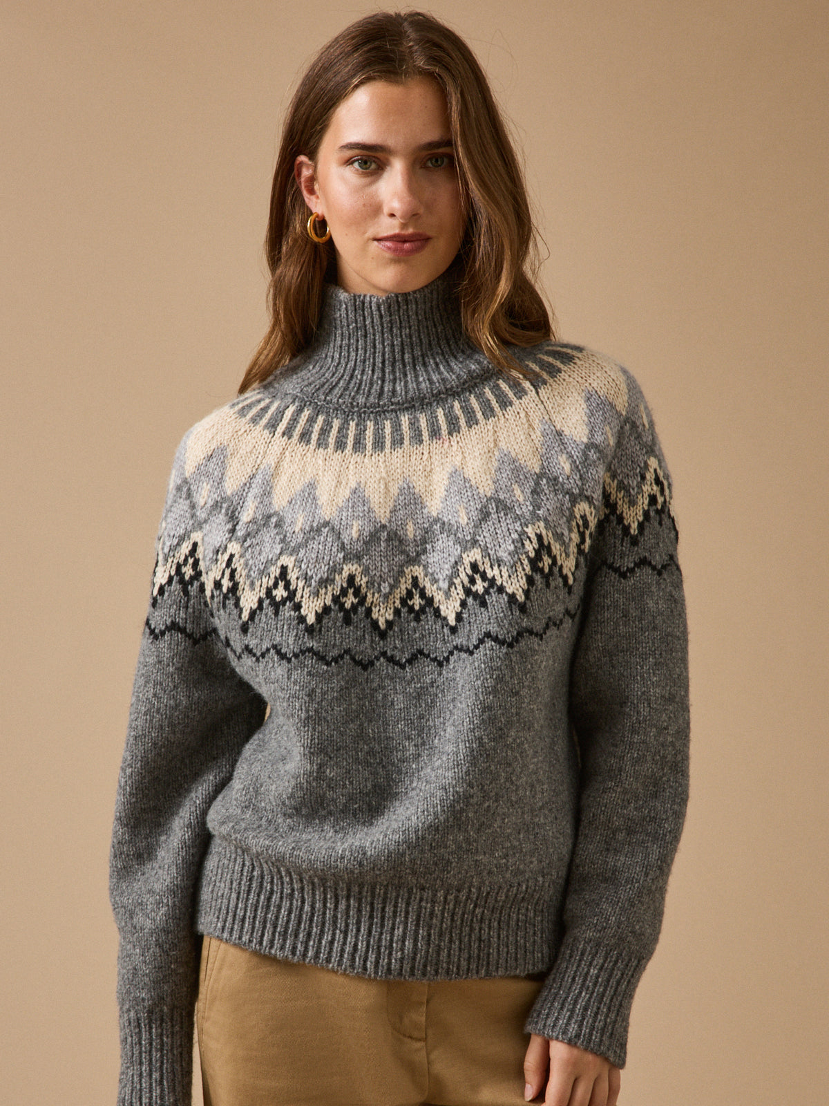 Damestrui met jacquard en opstaande kraag - RWS*-wol