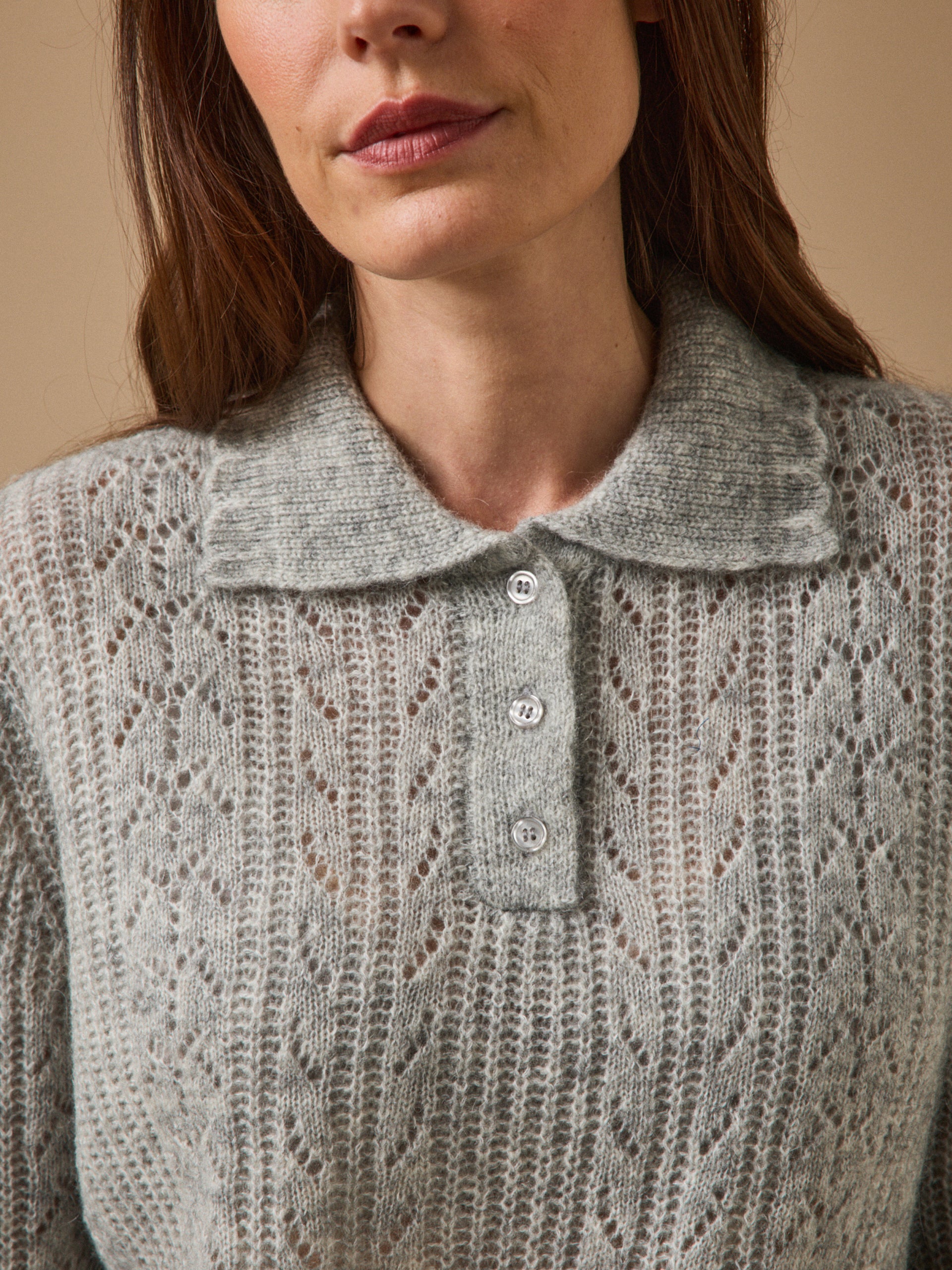 Pull col polo femme laine et mohair