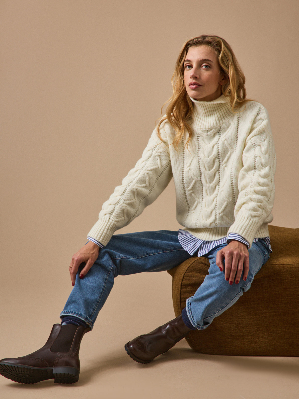 Pull col montant laine mélangée femme