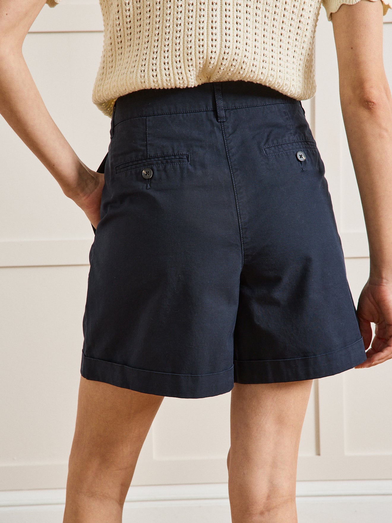 Short chino coton et lin femme