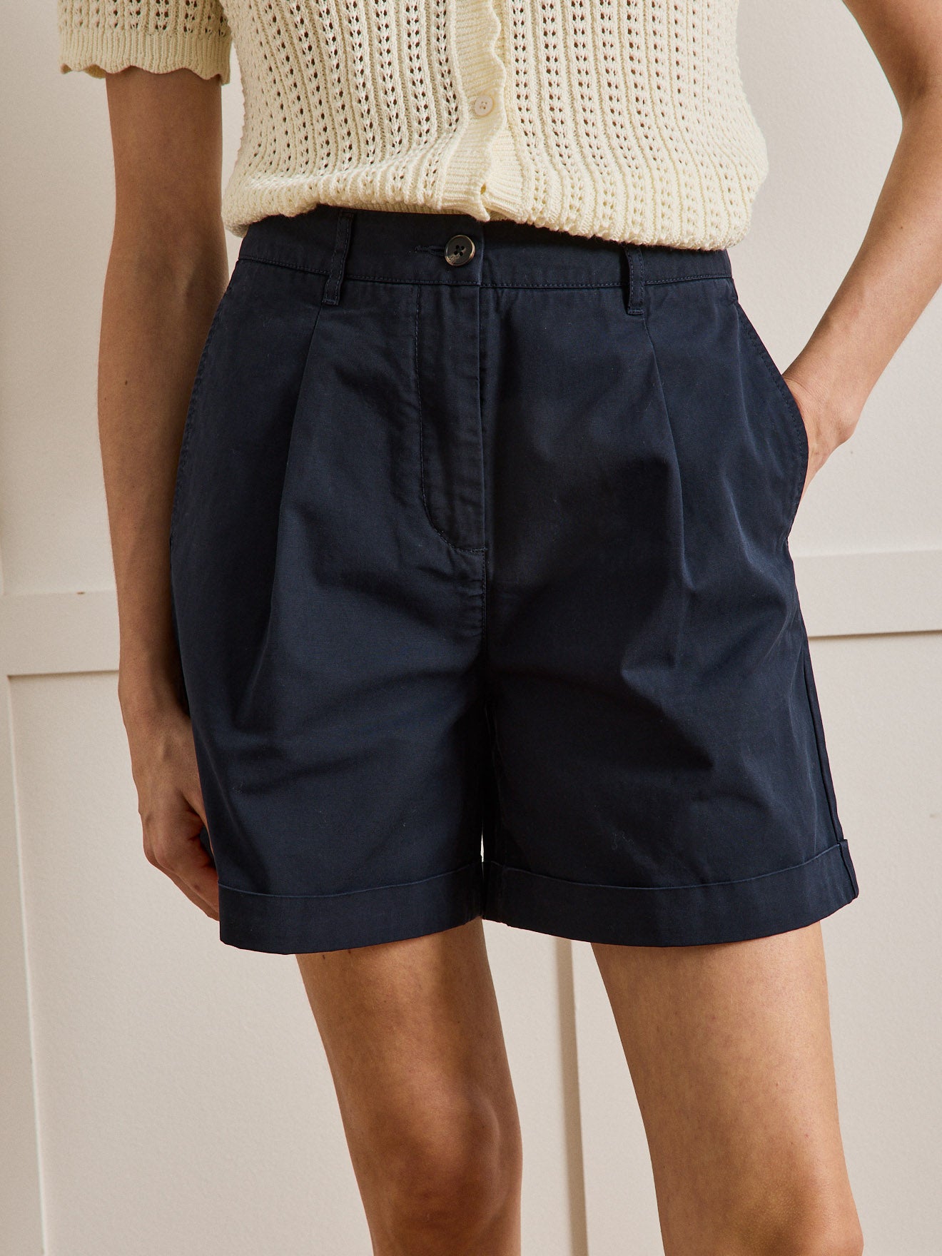 Short chino coton et lin femme