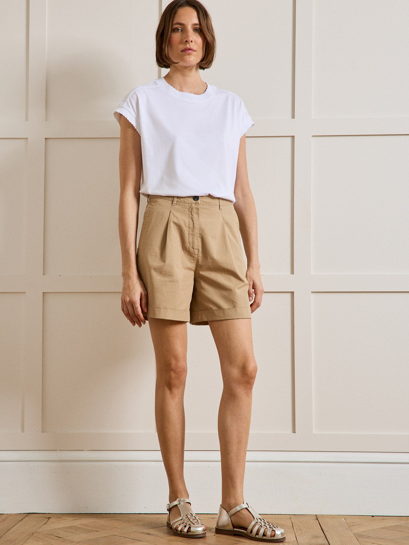 Short chino coton et lin femme