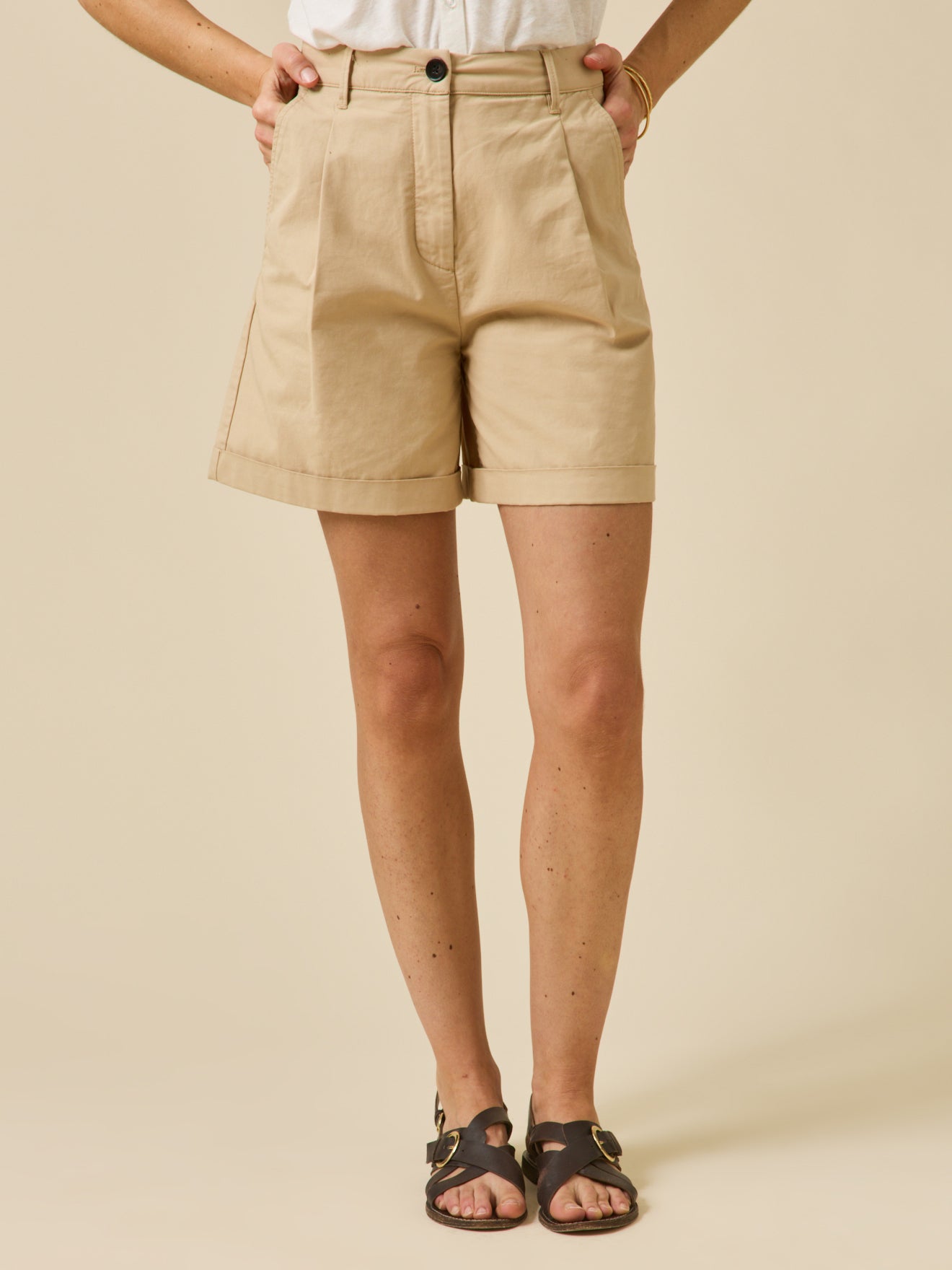 Chino fit damesshort - katoen en linnen