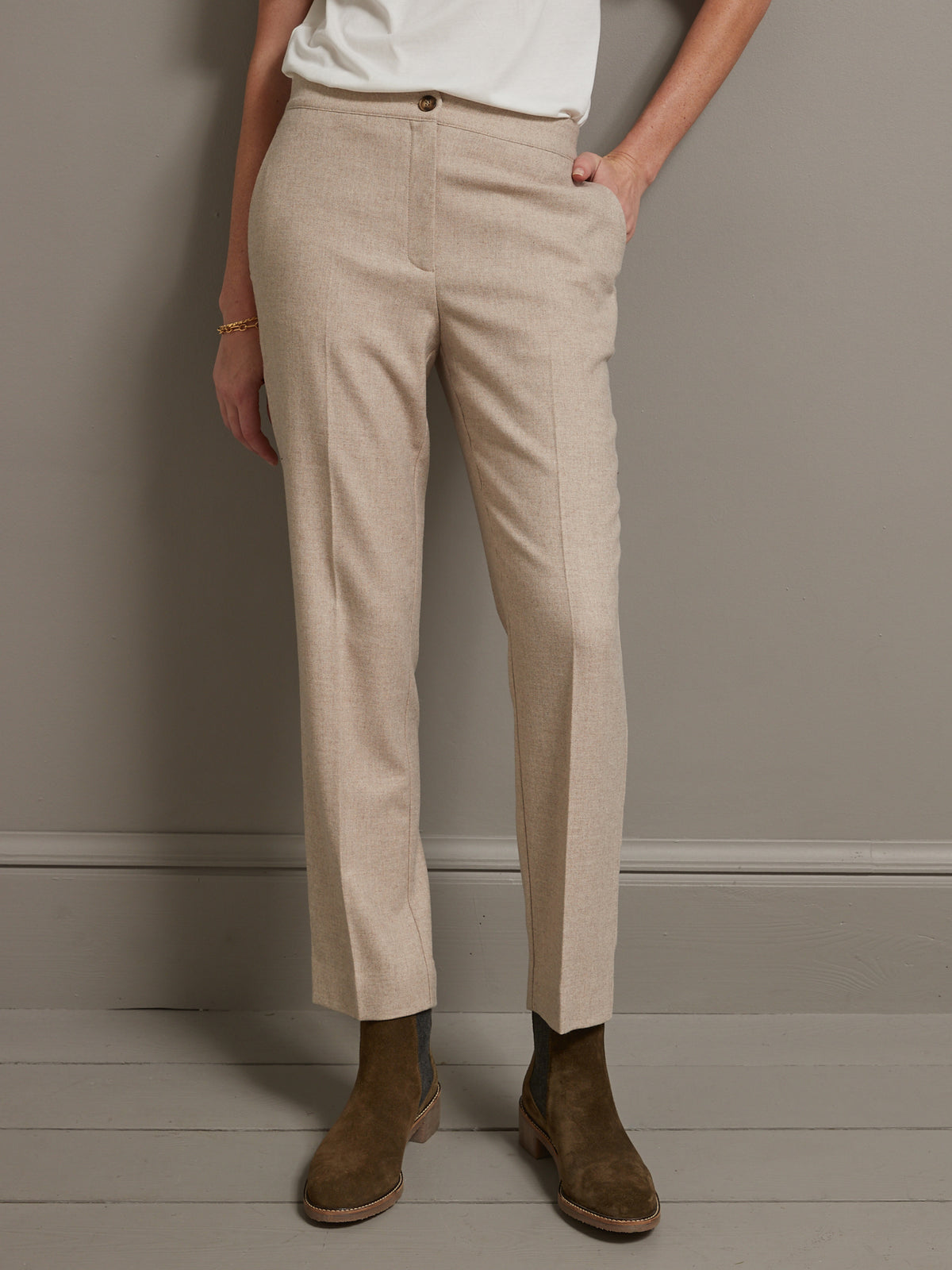Pantalon cigarette élastiqué dos lainage femme Léa
