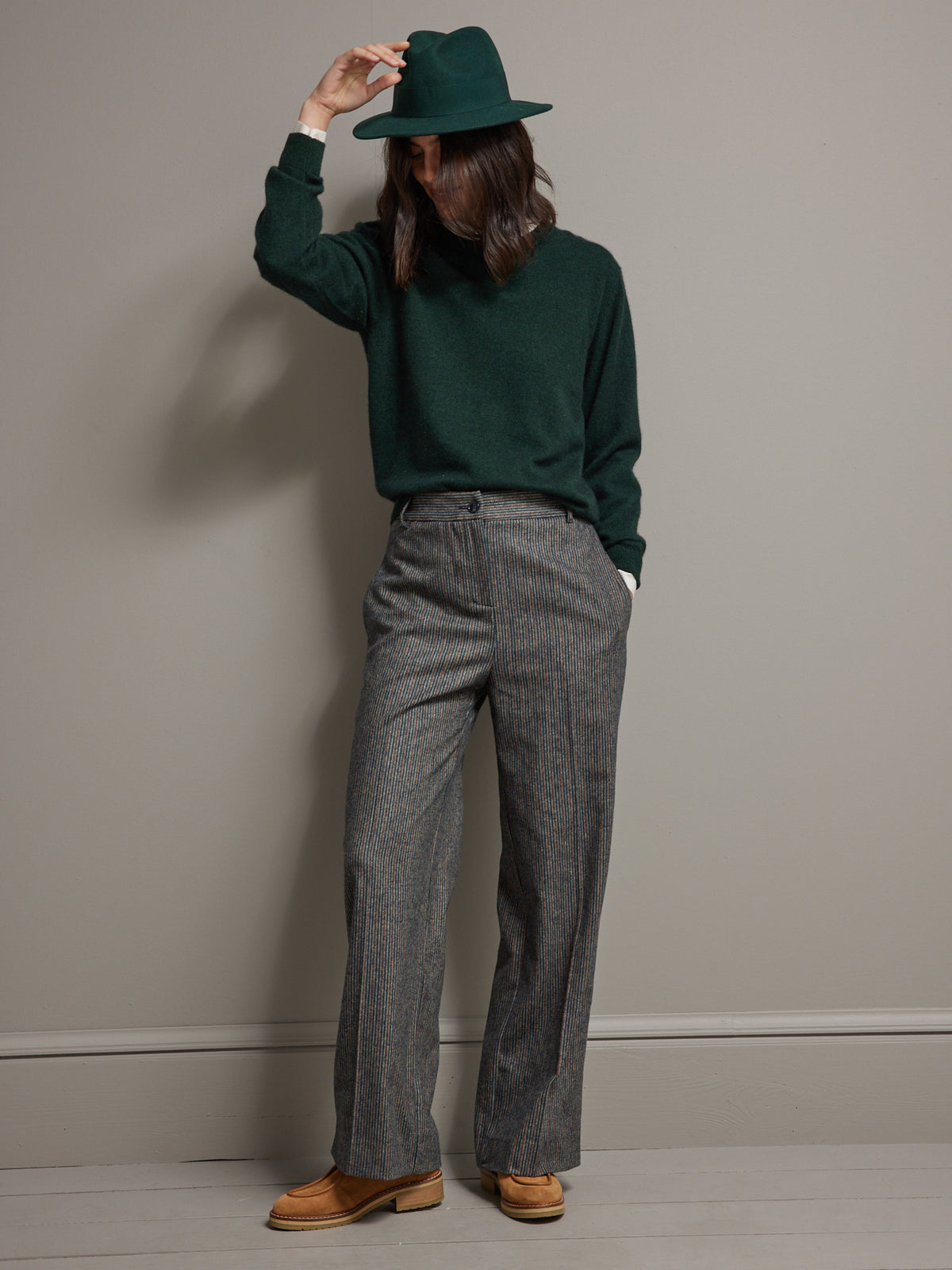 Pantalon extra large lainage chevron rayé femme Maud