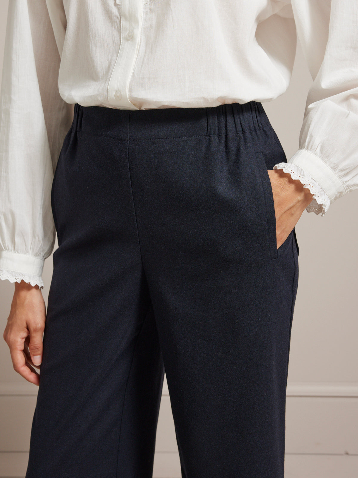 Pantalon extra large taille élastiquée lainage femme Lucie