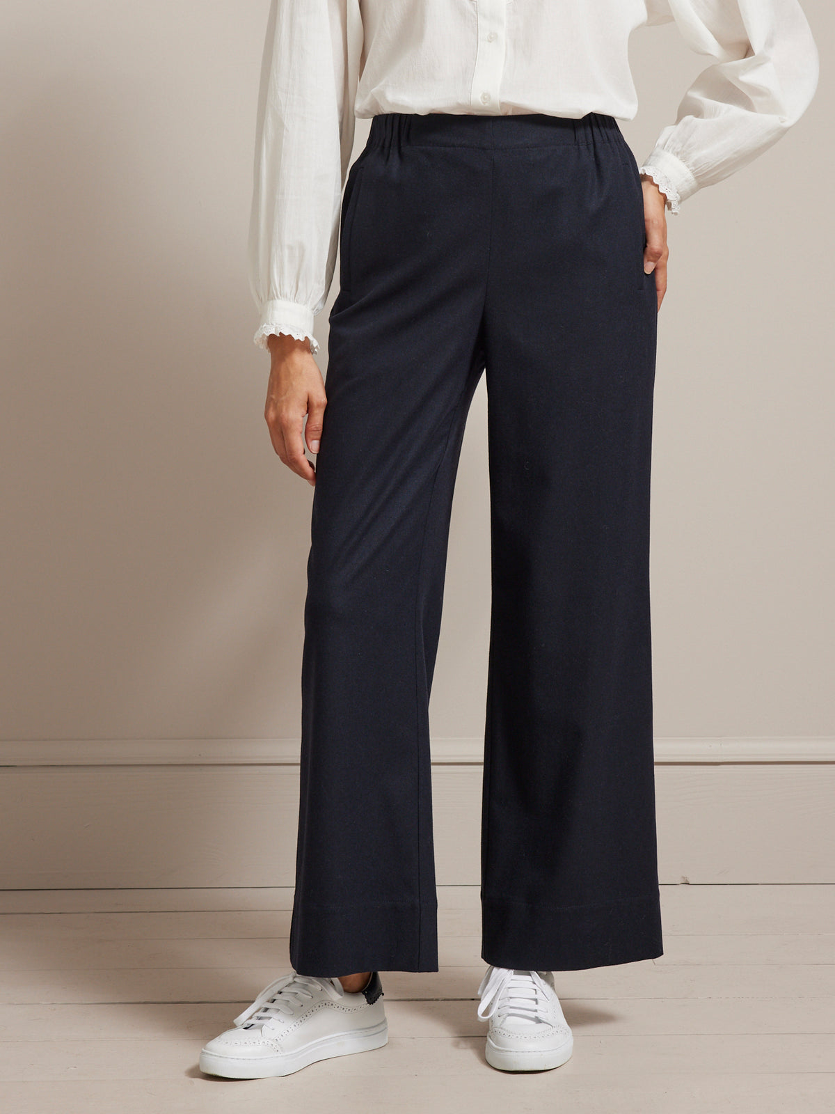 Pantalon extra large taille élastiquée lainage femme Lucie