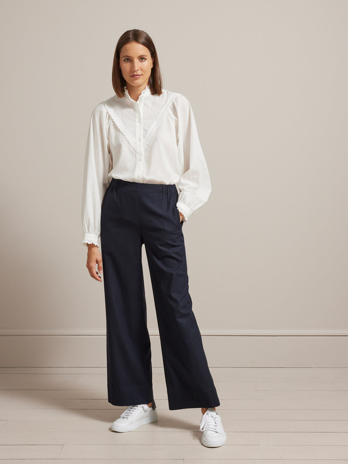 Pantalon extra large taille élastiquée lainage femme Lucie