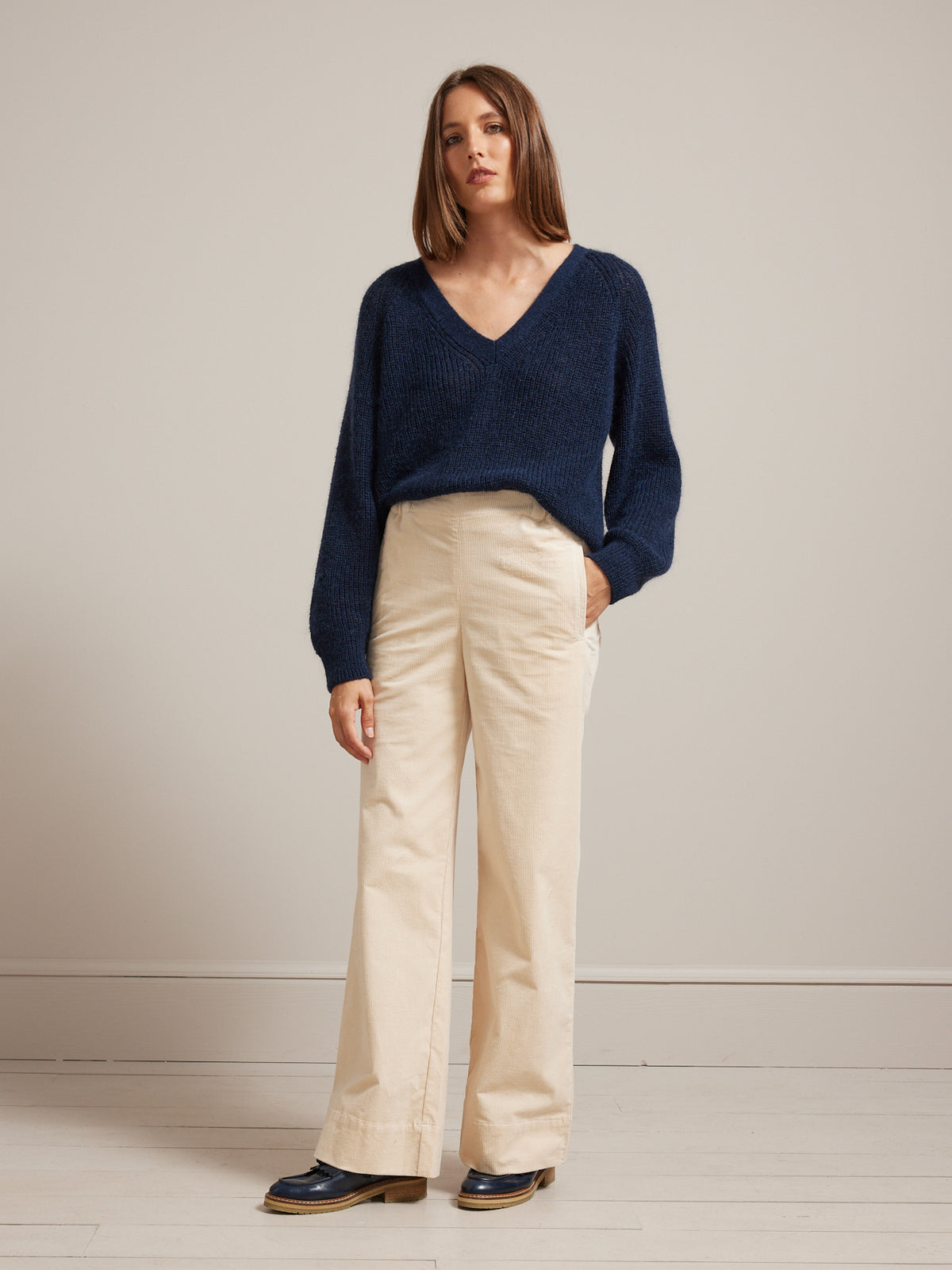 Pantalon large taille élastiquée velours femme Lucie