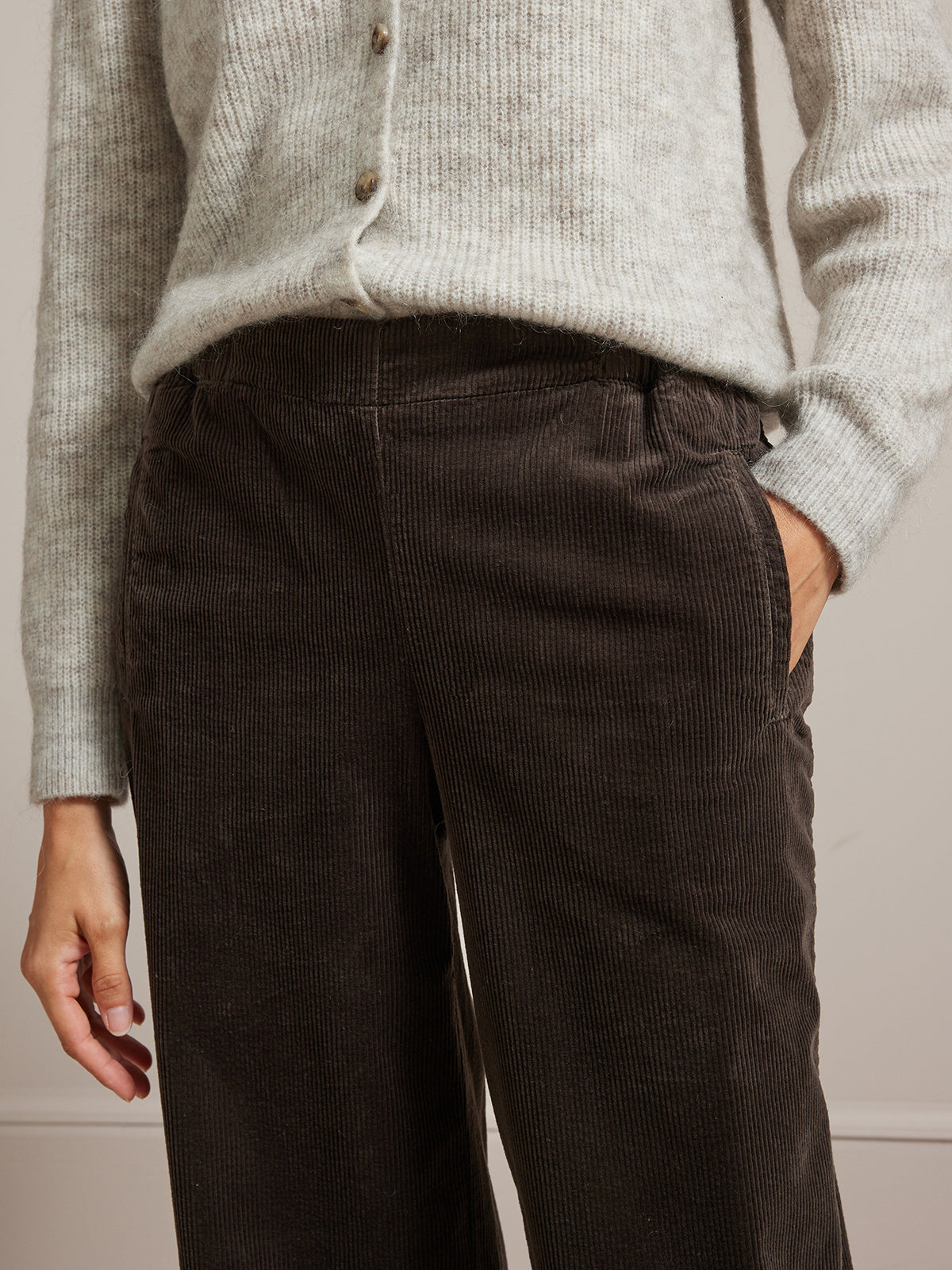 Pantalon large taille élastiquée velours femme Lucie