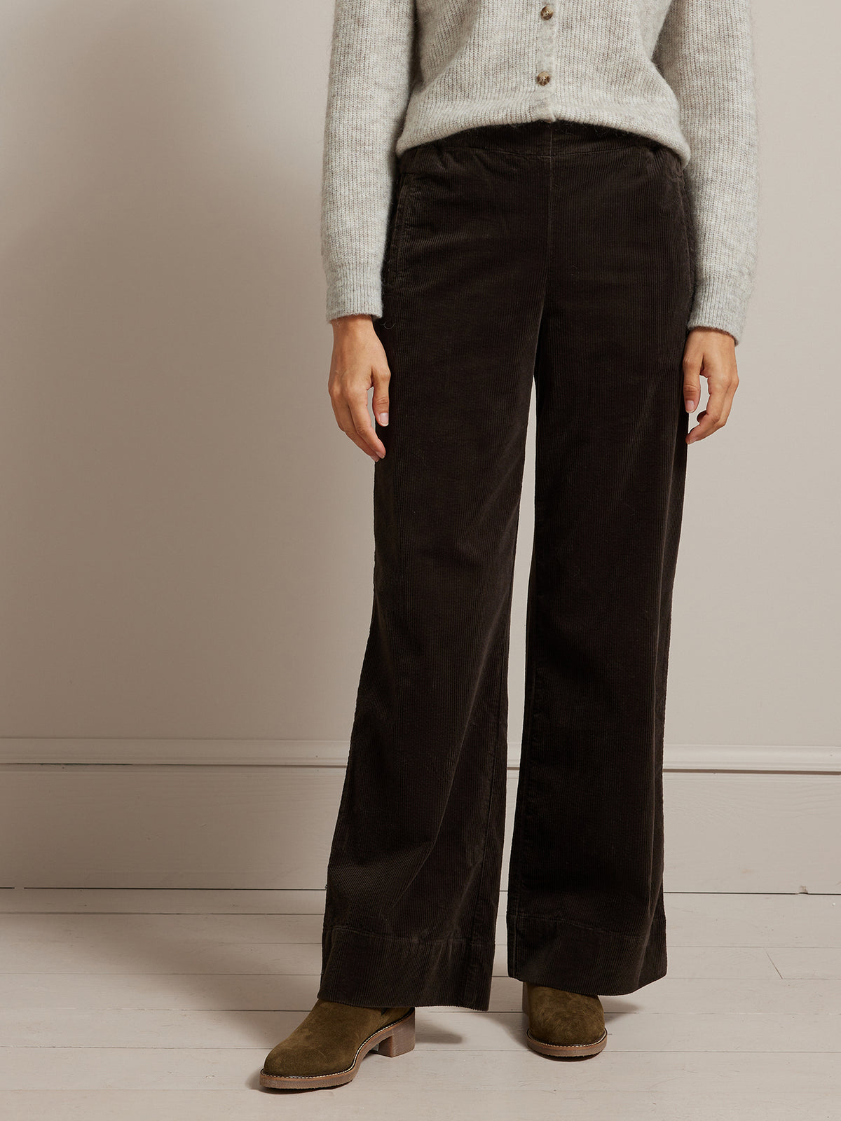 Pantalon large taille élastiquée velours femme Lucie
